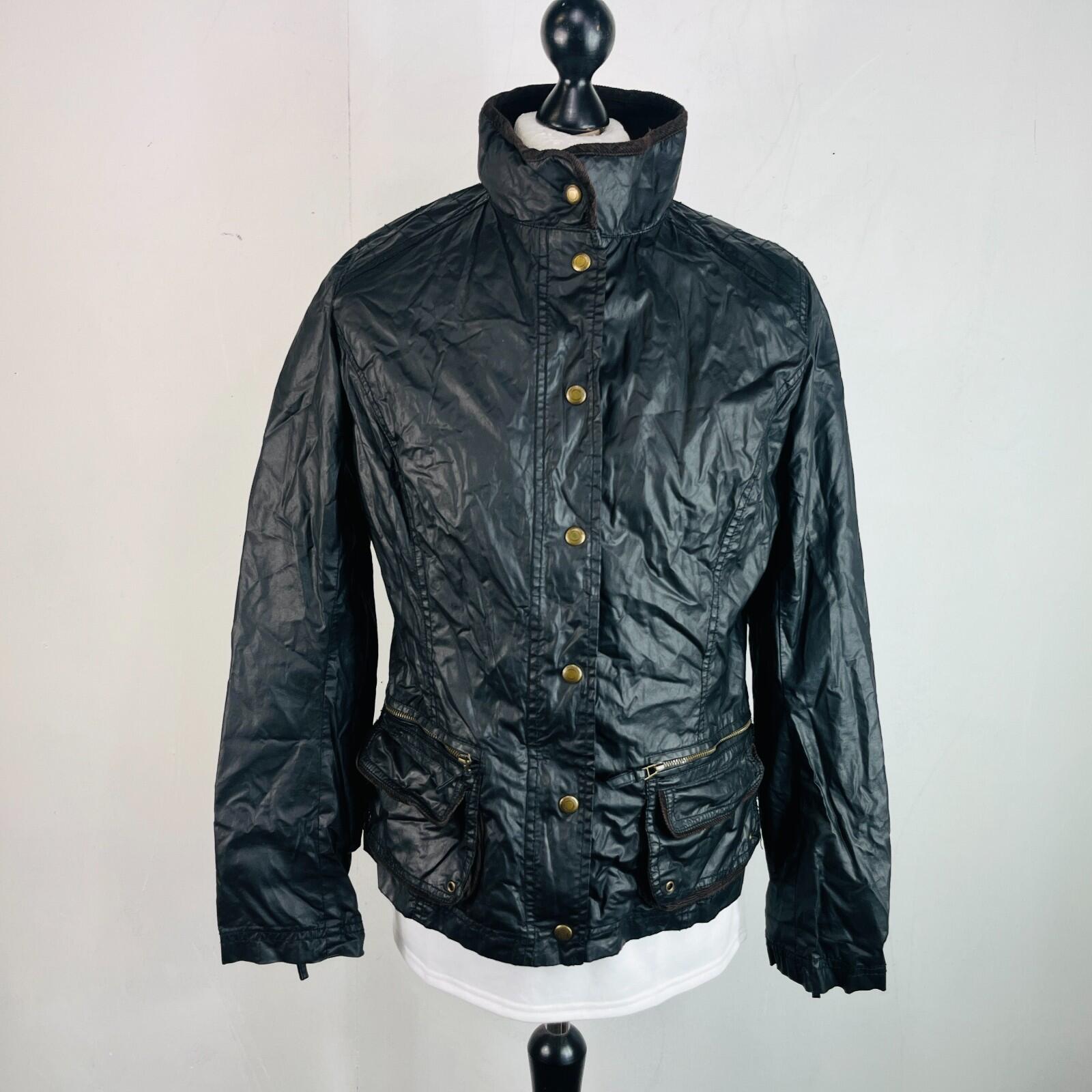 H&M Women's Wax Jacket in Black with Cord Collar size 14