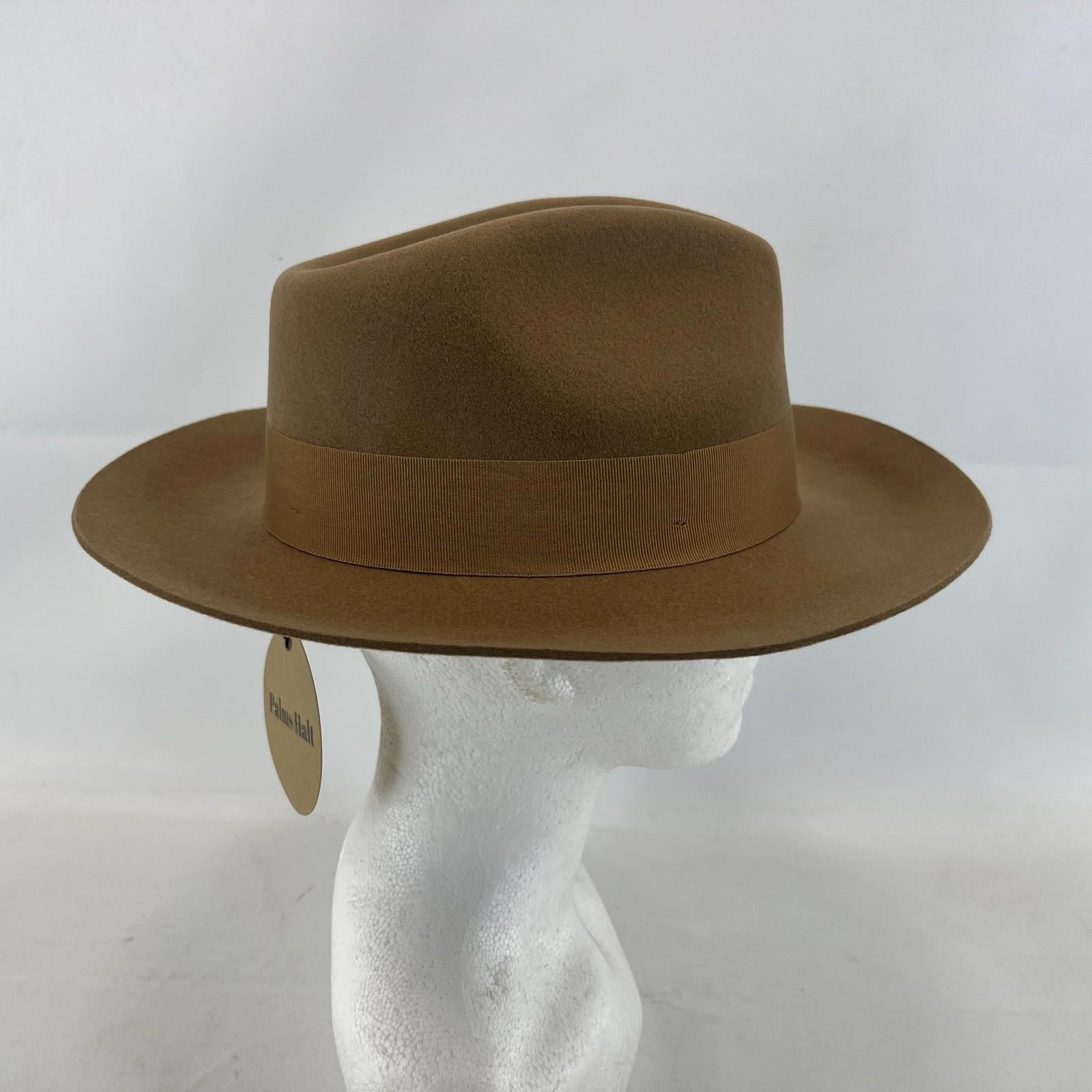Palms Halt 100% Wool Handmade Textured Fedora Hat in Camel Brown size M 56