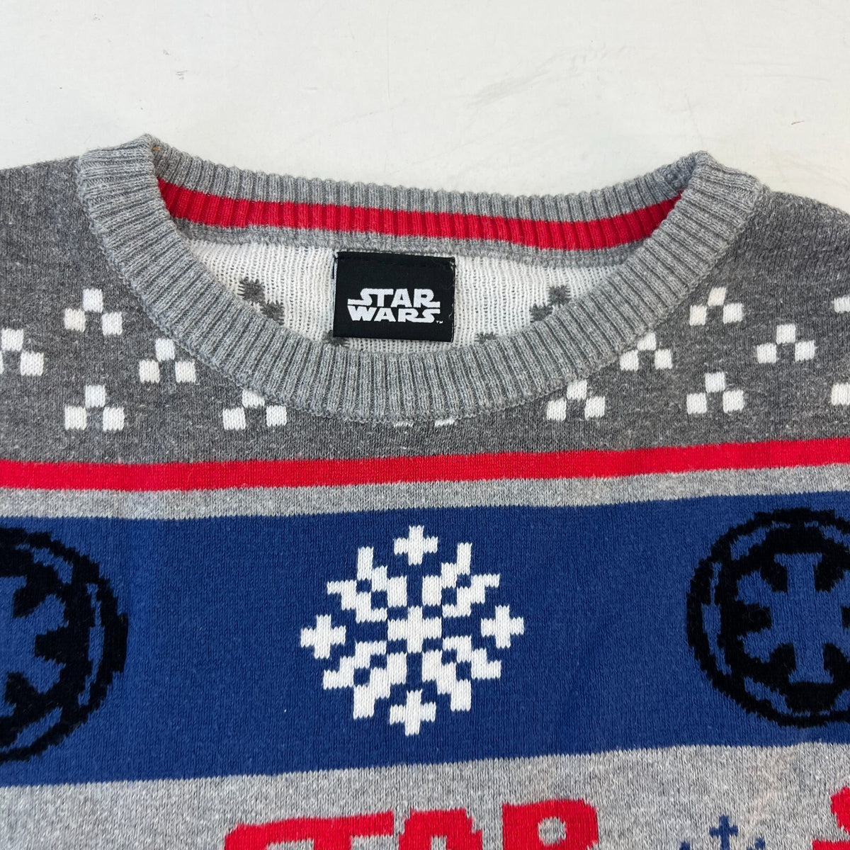 Star Wars Pullover Jumper Grey Crew Neck Fair Isle Long Sleeve Kids size 9 Years