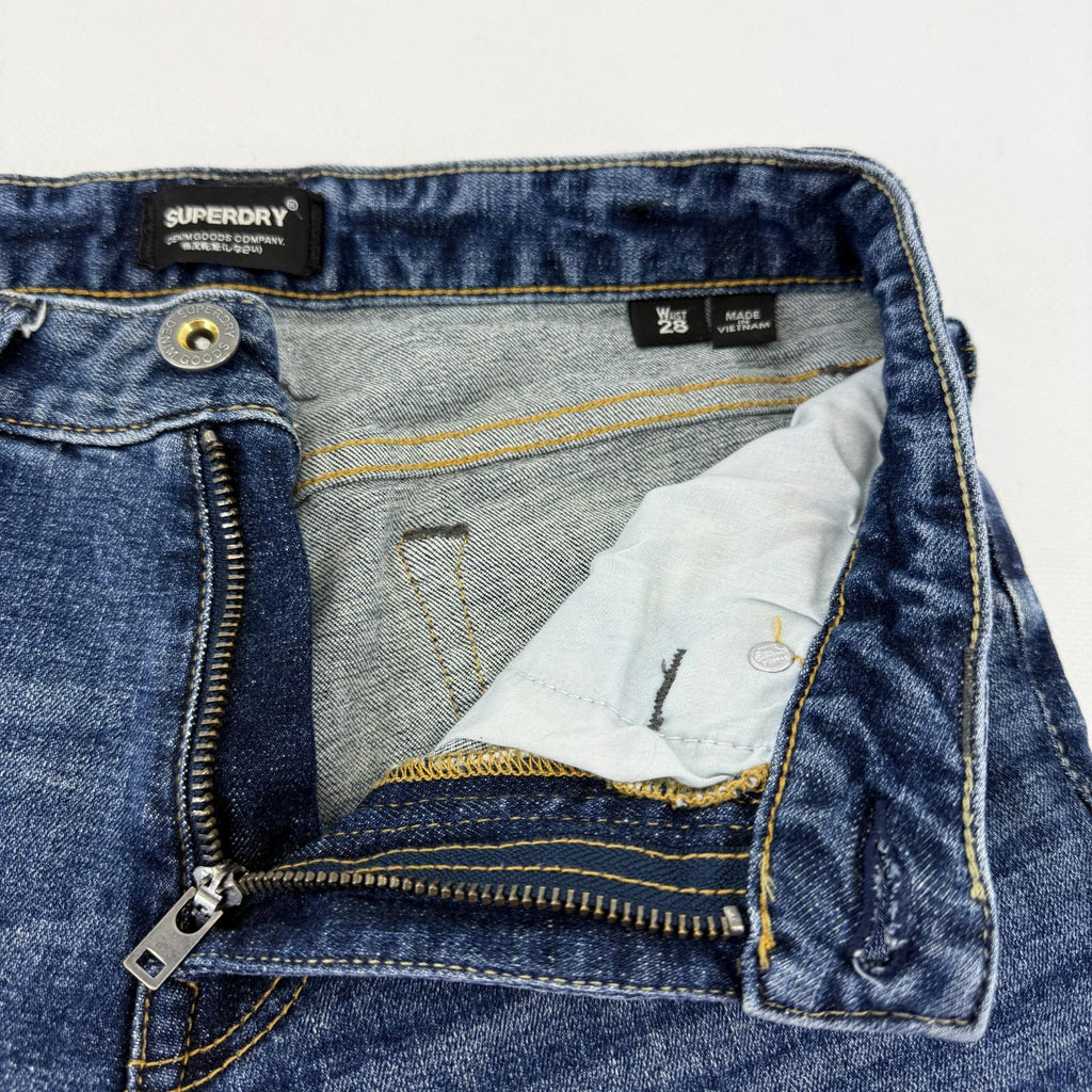Superdry Tyler 003 Shorts Mens W28" L10" Blue Denim Slim Stretch Zip Fly