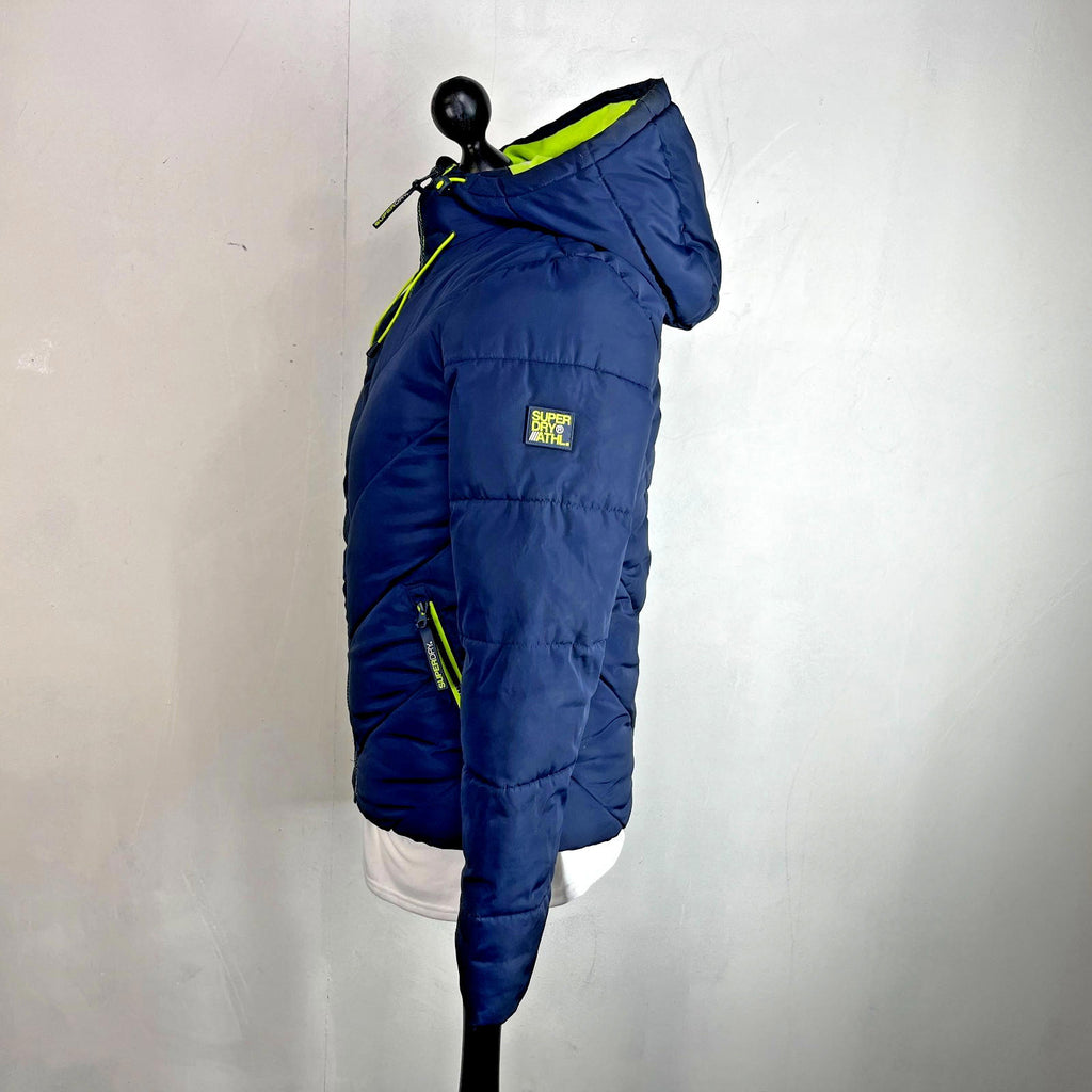 Superdry Navy Blue & Green Puffer Jacket with Hood size XS