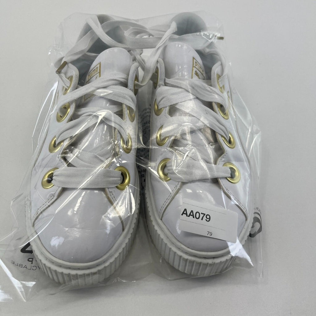 Puma Patent Kiss Trainers in White & Gold with Wide Laces size UK 8 EU 42