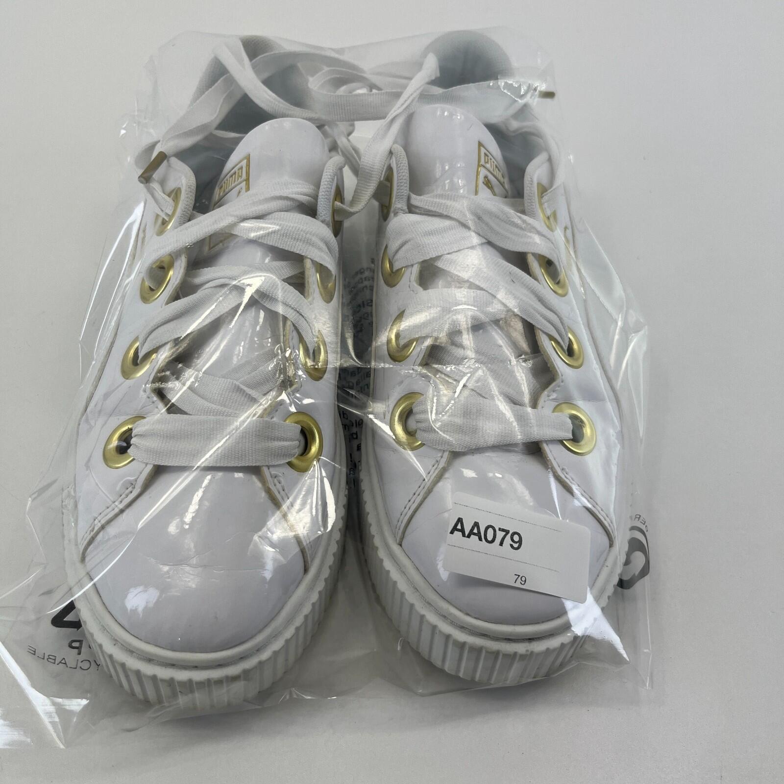 Puma Patent Kiss Trainers in White & Gold with Wide Laces size UK 8 EU 42