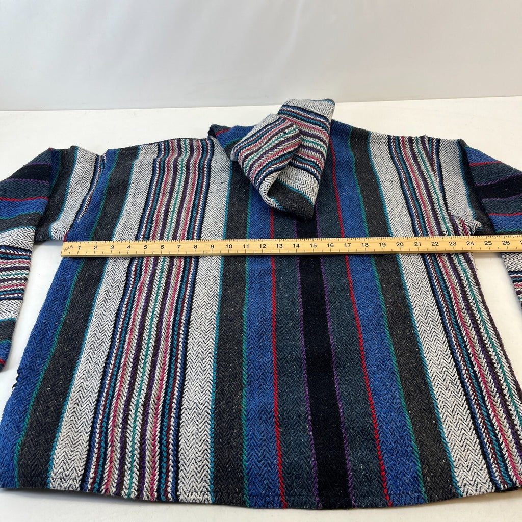 Genuine Mexican Baja Hoodie Pullover Hippie Festival Blue/Black/Grey UK size XL