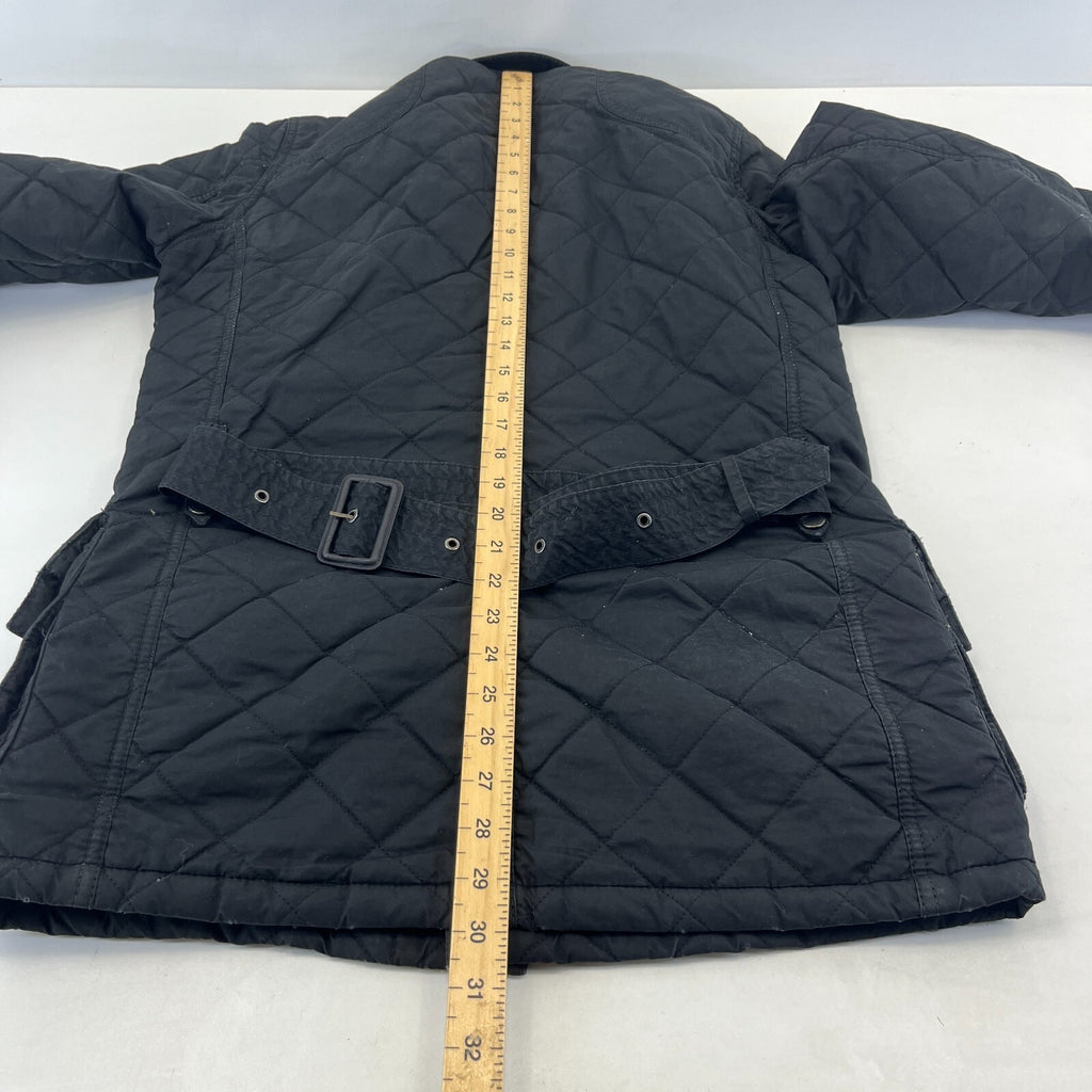 Barbour International Quilted Waxed Cotton Jacket Black with Belt Band Collar S