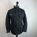 Barbour International Quilted Waxed Cotton Jacket Black with Belt Band Collar S