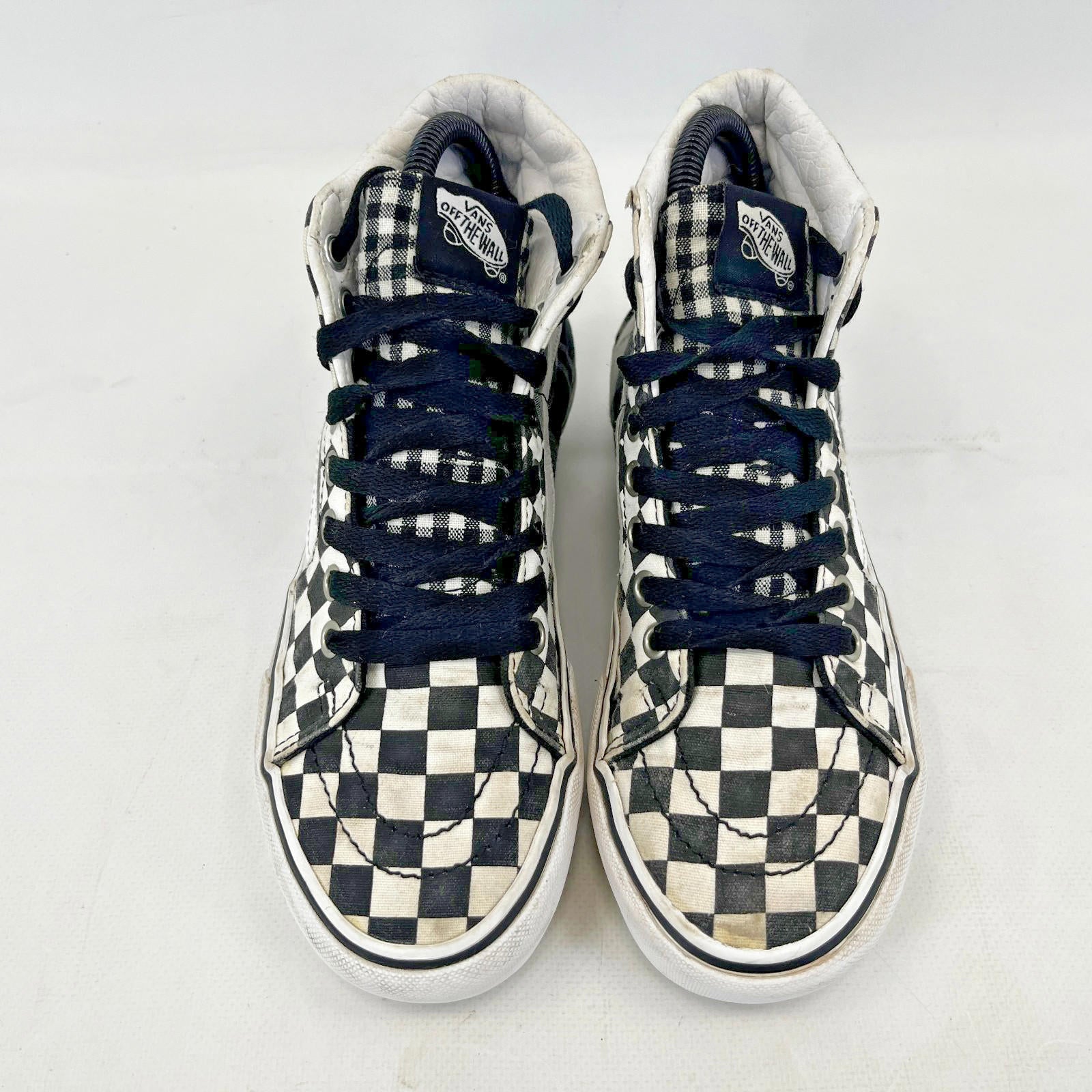 Vans Off The Wall Black/White Checkerboard Hi Top Trainers UK size 3