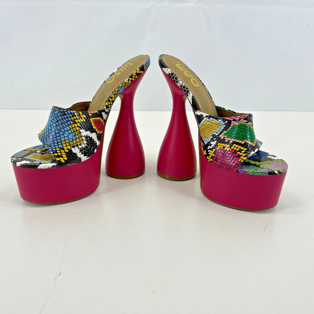 Ego Psychedelic Faux Snakeskin Platform High Heel Shoes Open Toe 60s Disco UK 3