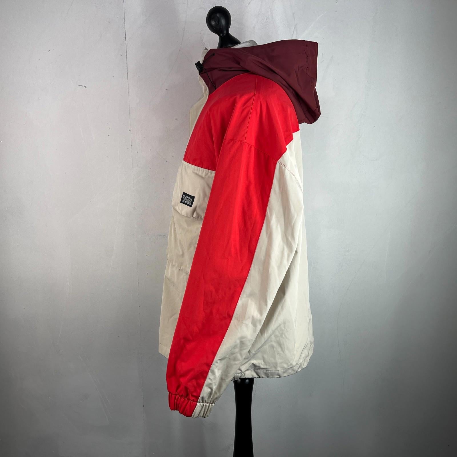Levi's Waterproof Windbreaker Jacket Coat Mens size M Oversized Beige/Red Hooded