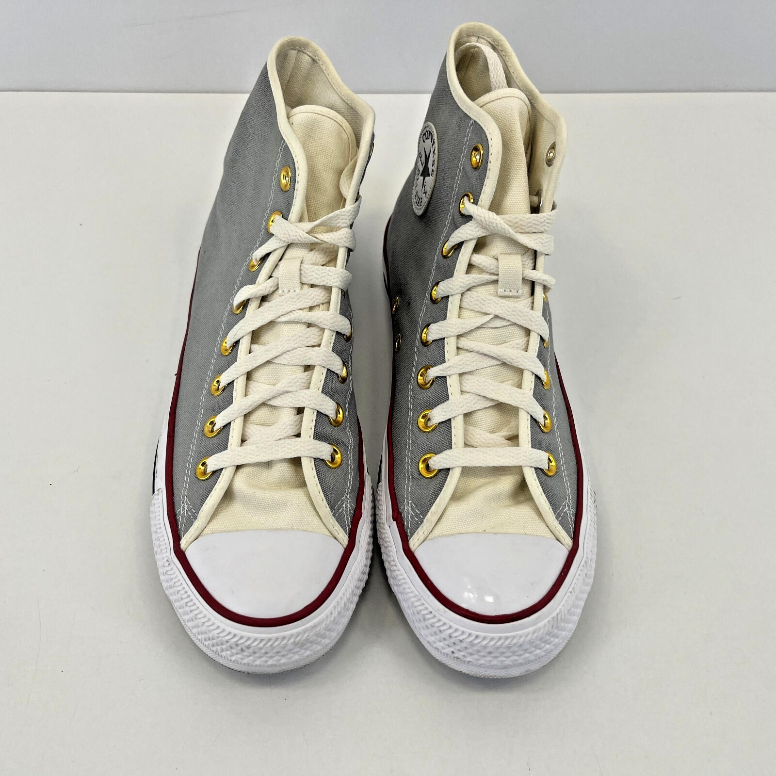 Converse Hi Top Trainers in Grey White Red UK size 8.5 - Near Mint