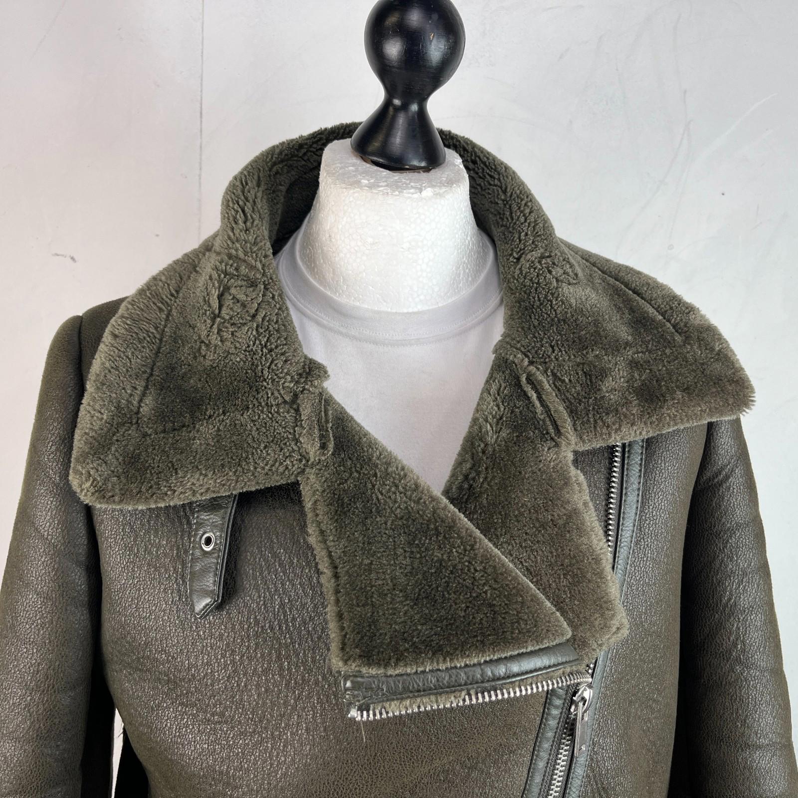 Zara Brown Faux Shearling Fur Lined Jacket Aviator Brown with Belt size Medium
