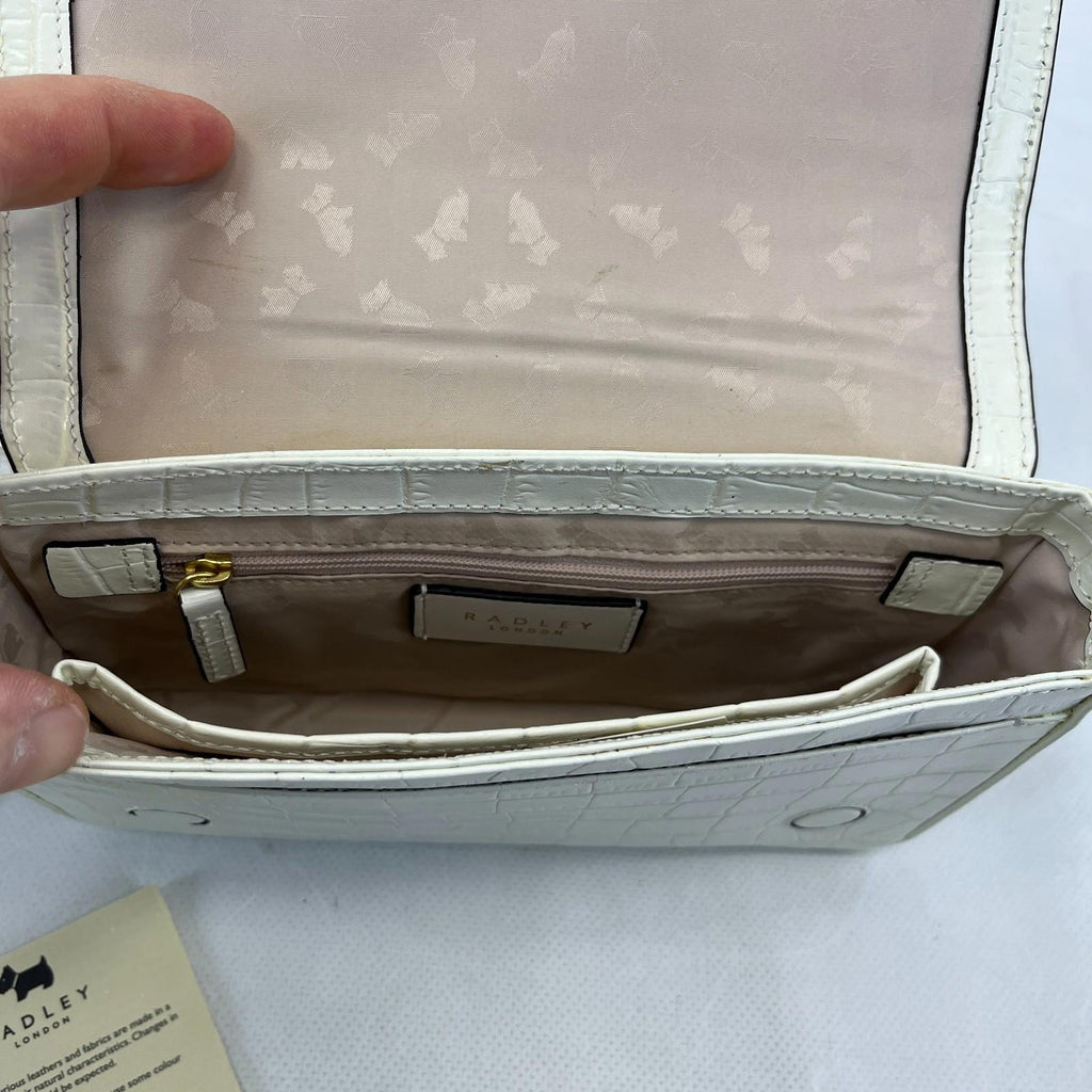 Genuine Radley Hanson Mews Handbag in White Faux Croc Small Flapover Crossbody