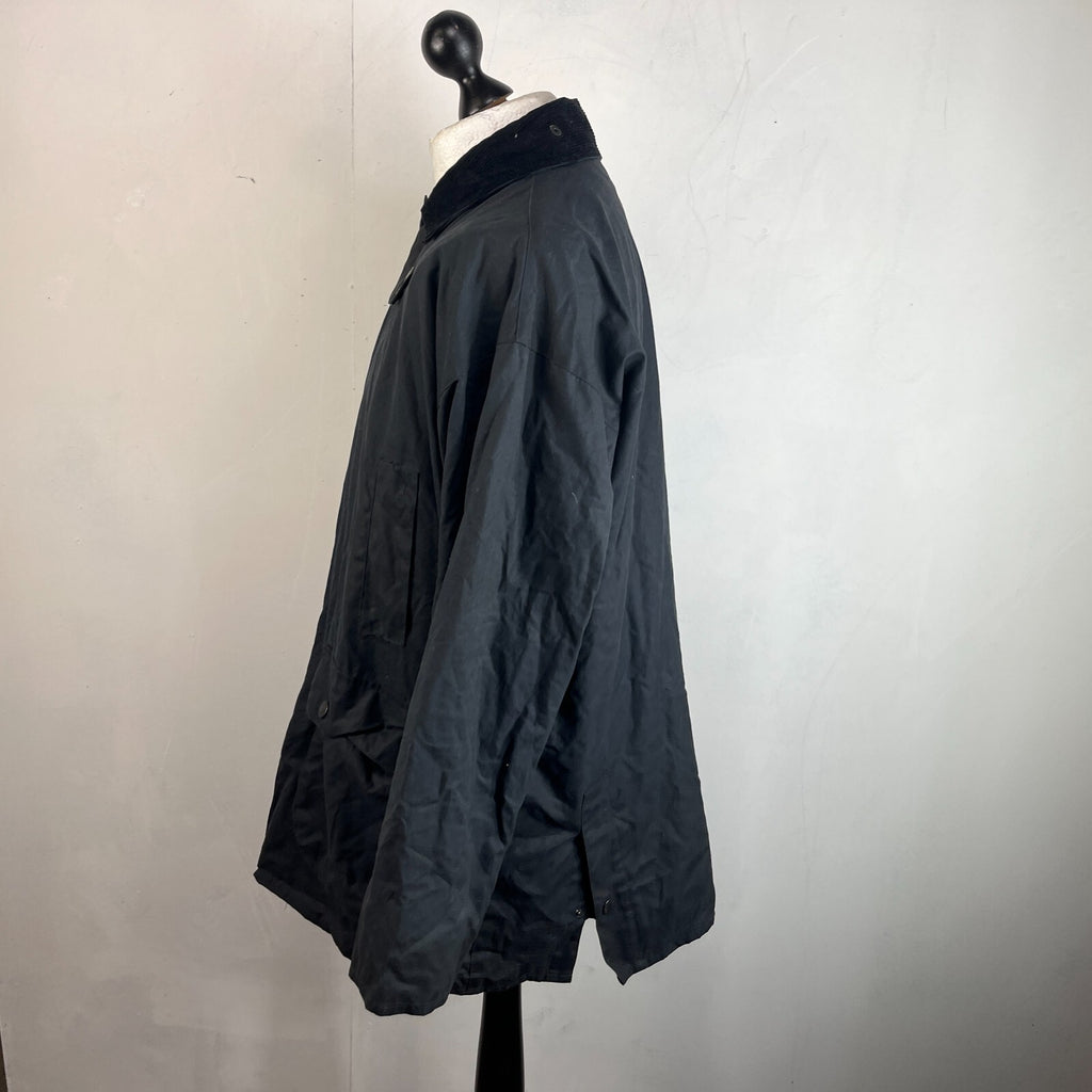 Mc Orvis Wax Jacket Mens size L Black Waxed Coat Made in the UK
