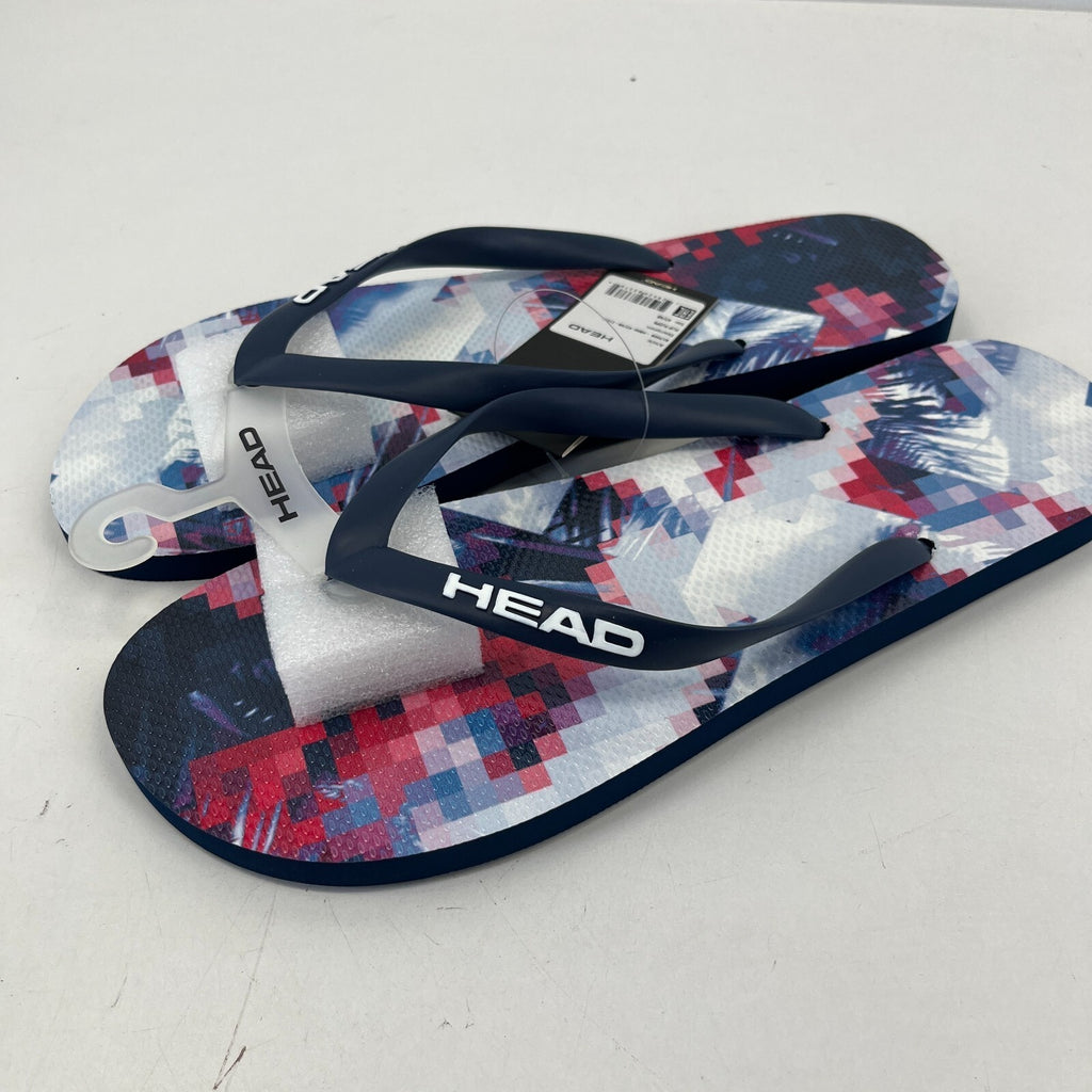 Head Flip Flops Beach Slippers Blue/Red Digital Print Men's UK 13 EU 47/48