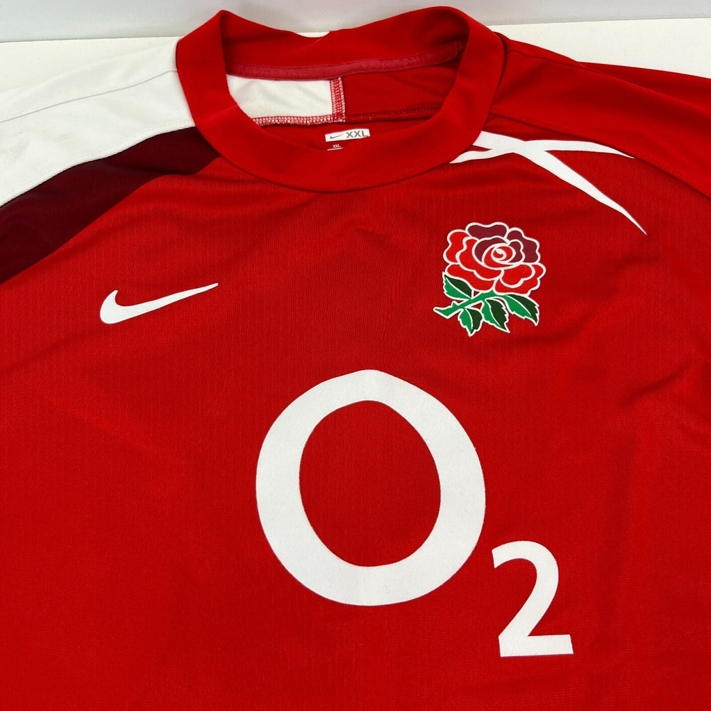 Nike England Rugby Away Shirt 2007-09 Red White O2 Short Sleeve Jersey size 2XL