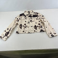 Women's Cow Print Cropped Jacket Cotton Blend Cream/Brown size Small