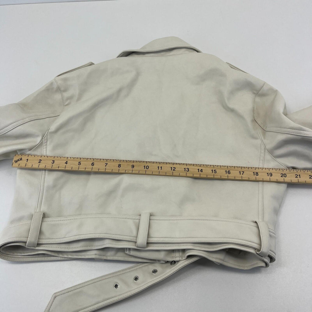 Topshop Zipped Faux Leather Cropped Biker Jacket Ivory White UK Women's size 10