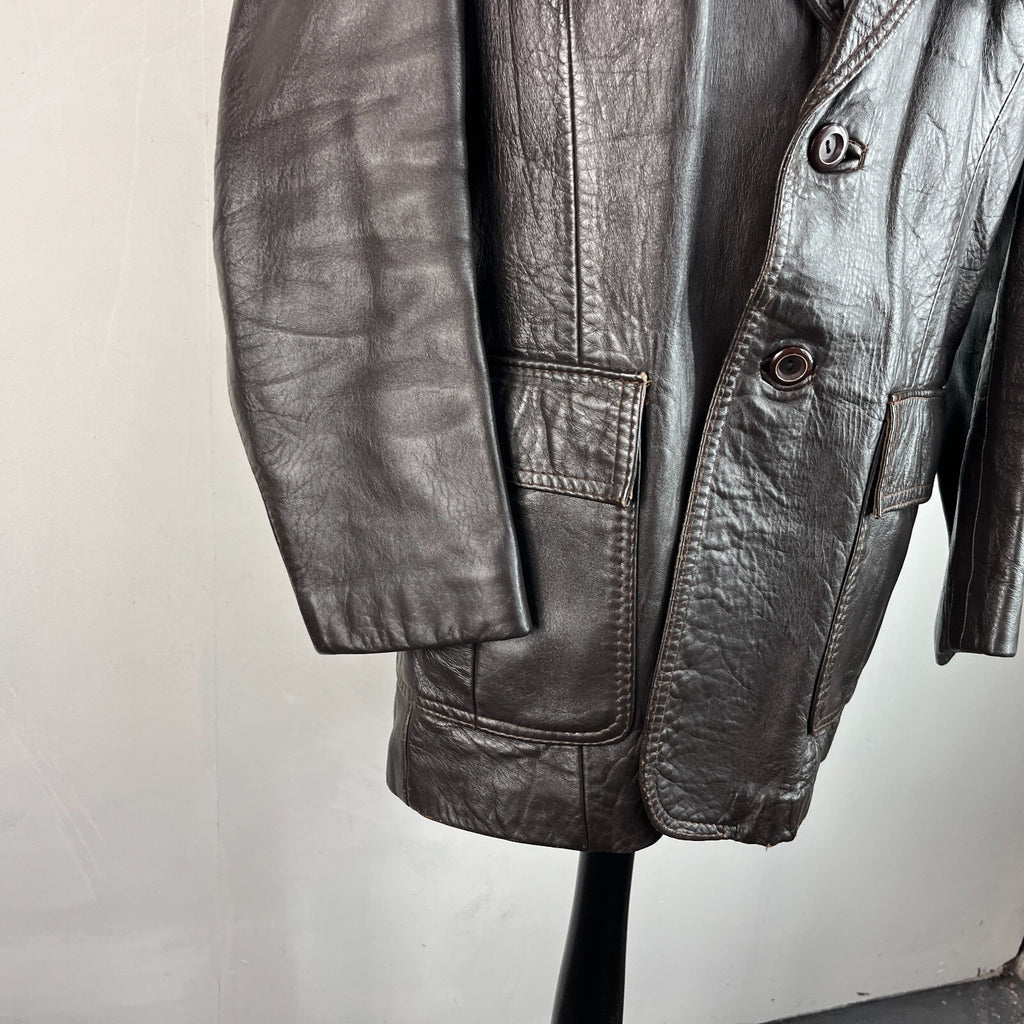 Vintage Made in London Dark Brown Leather Jacket Mid Length Retro size Medium