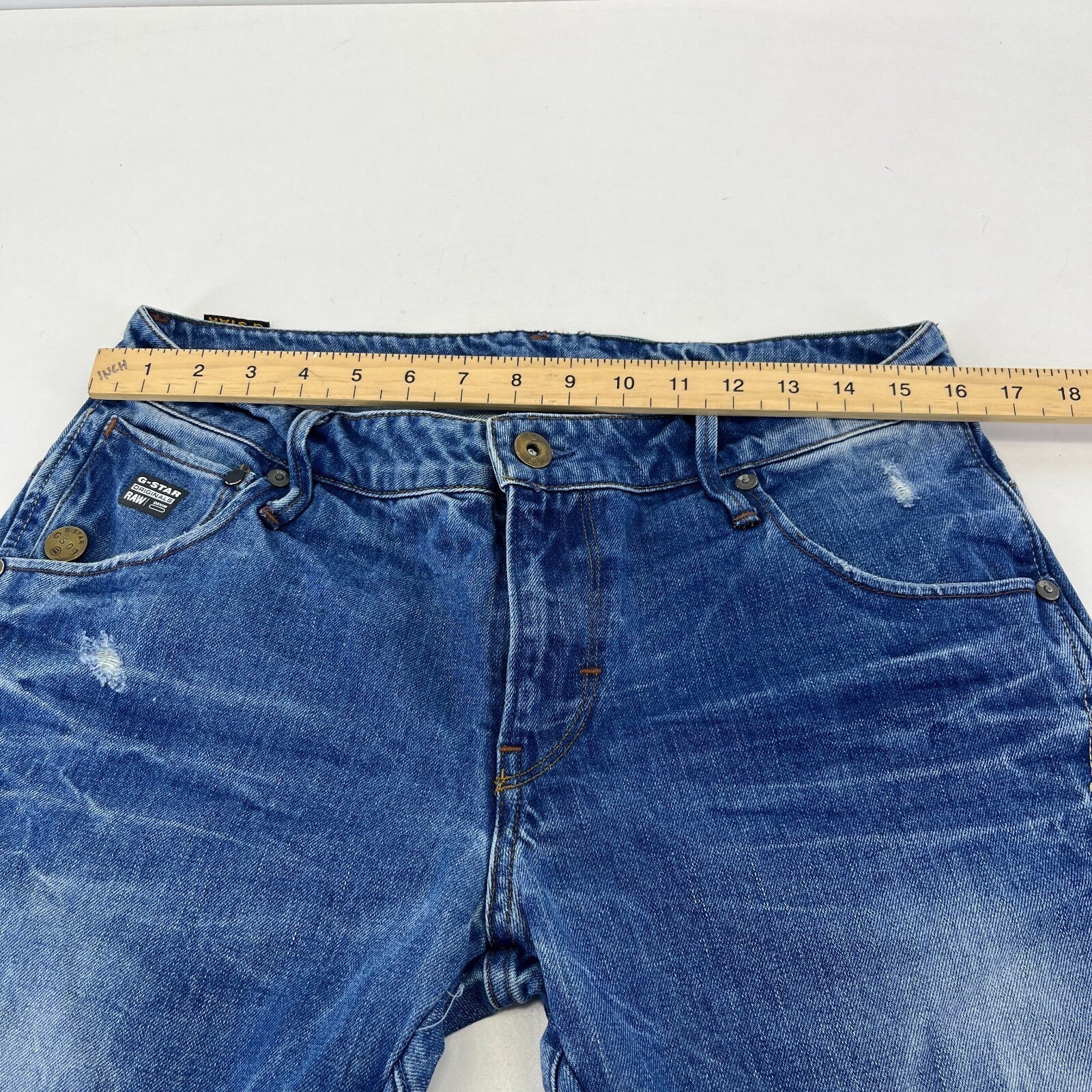G Star Raw Originals Jeans Mens W32" L32" Blue Tapered Twisted Zip Fly Denim