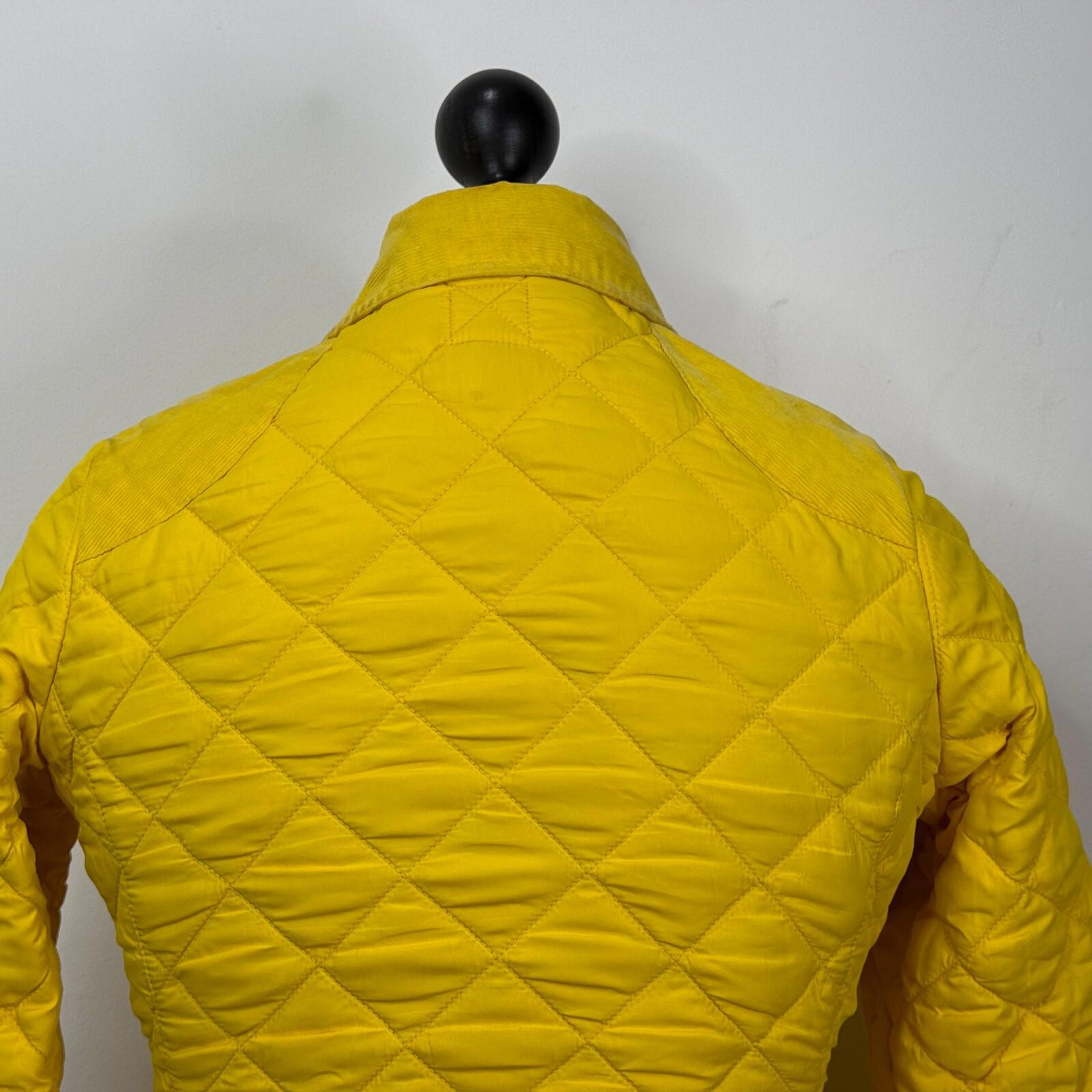 Joules Quilted Jacket UK size 12 Bright Yellow with Corduroy Shoulders Insulated