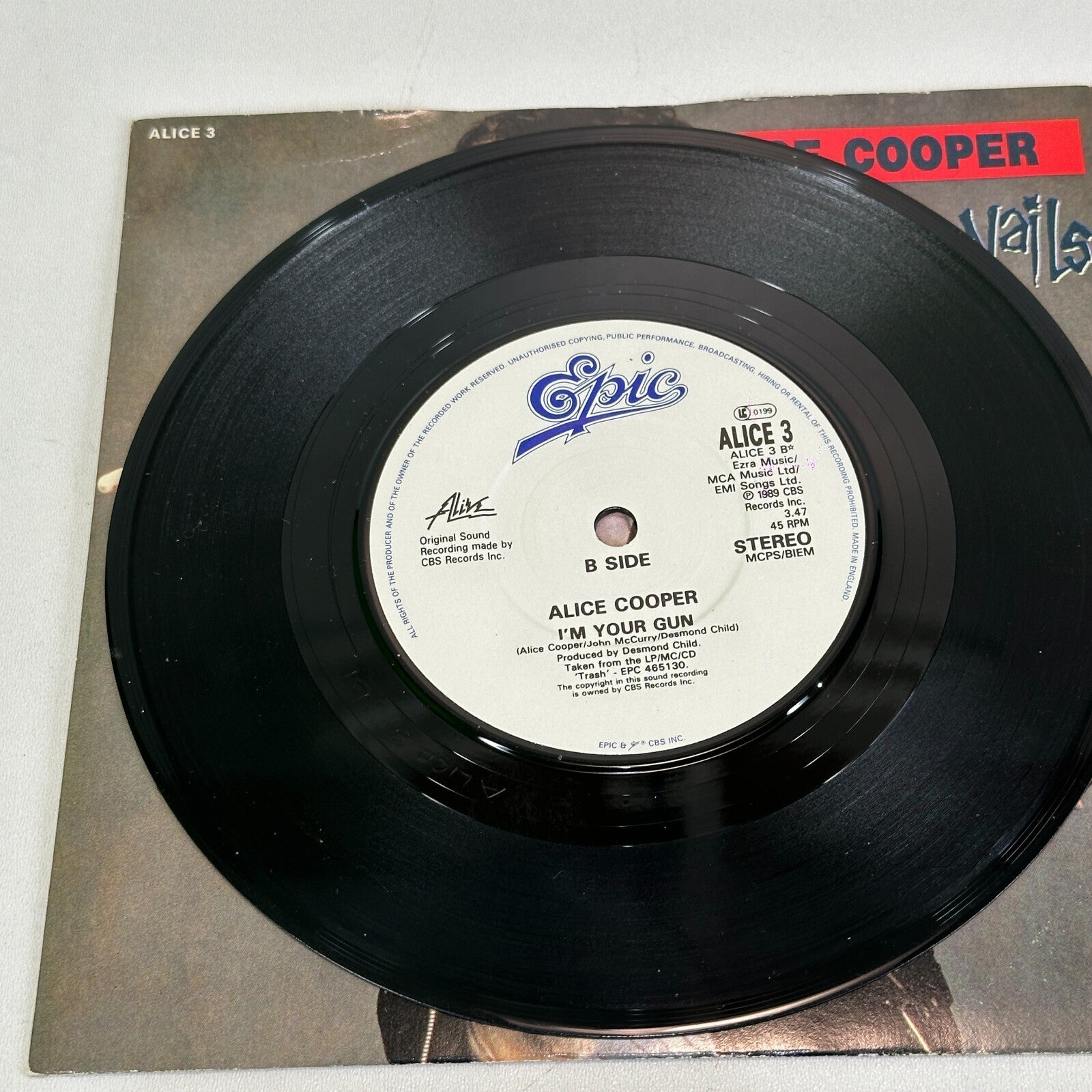 Alice Cooper – Bed Of Nails / I'm Your Gun 7" Vinyl Single UK Epic 1989 Ex/Ex