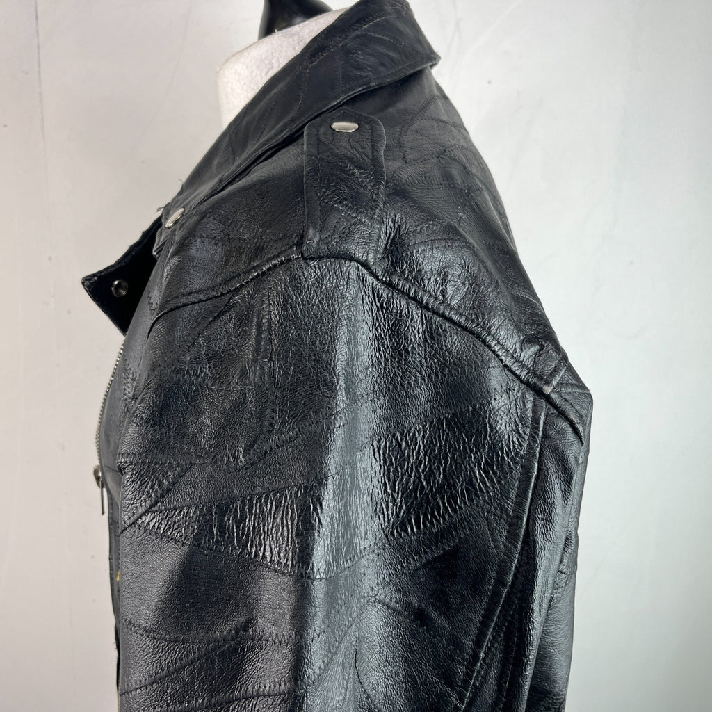 Flight Path Black Patchwork Leather Motorcycle Jacket Cruiser Biker size Large