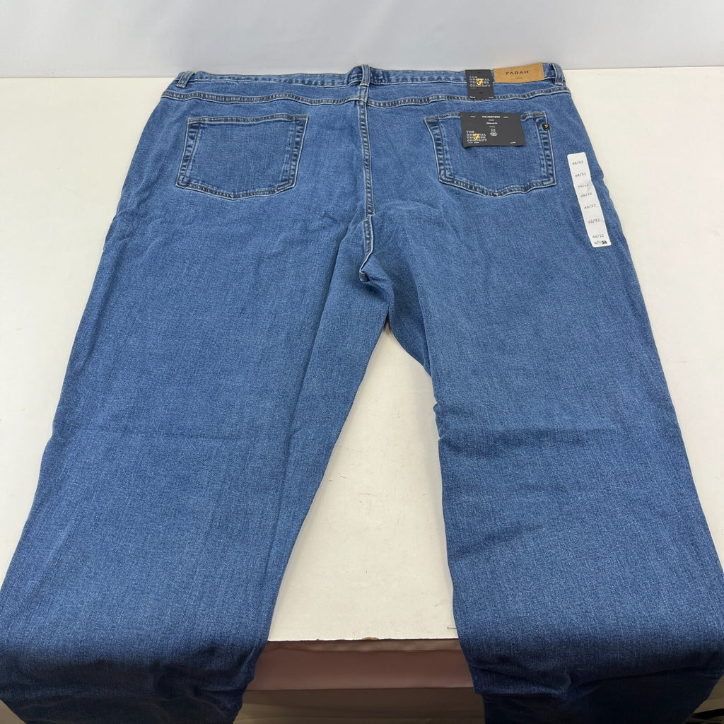Men's Farah Norwood Indigo Mid Blue Regular Fit Jeans Straight Leg W48" L32" New