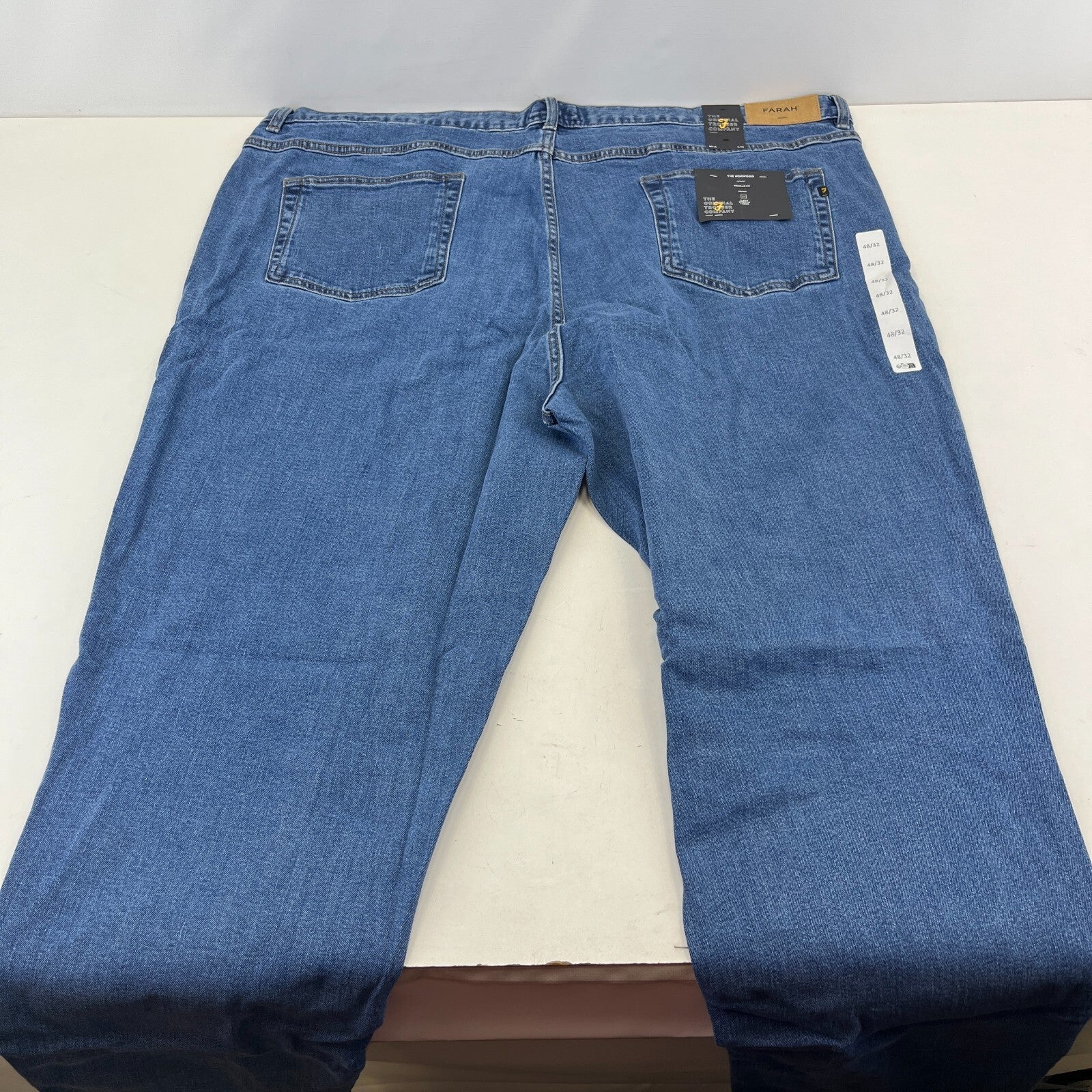 Men's Farah Norwood Indigo Mid Blue Regular Fit Jeans Straight Leg W48" L32" New