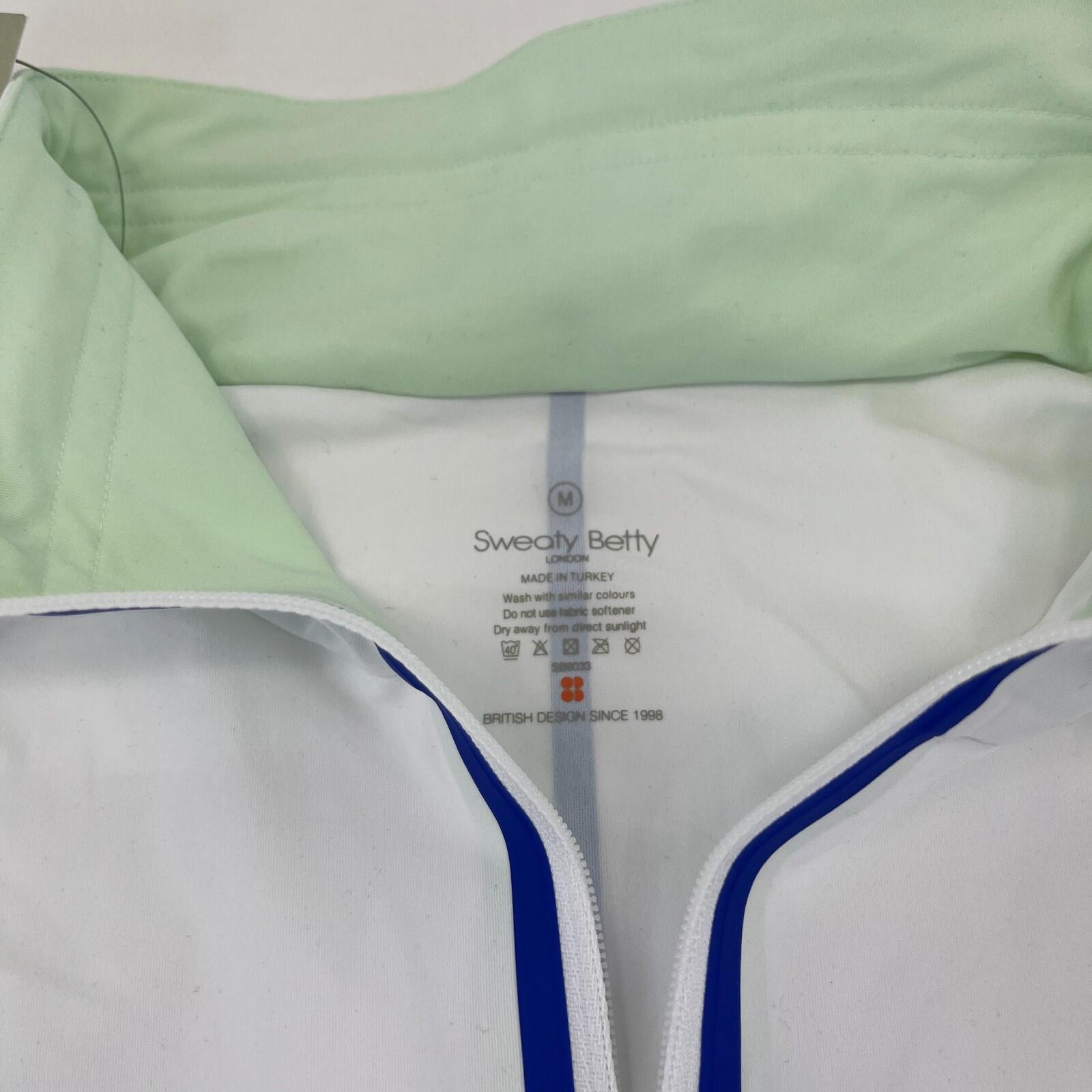 Sweaty Betty Gravity Run Half Zip Jacket Womens size M White Mint Green Pullover