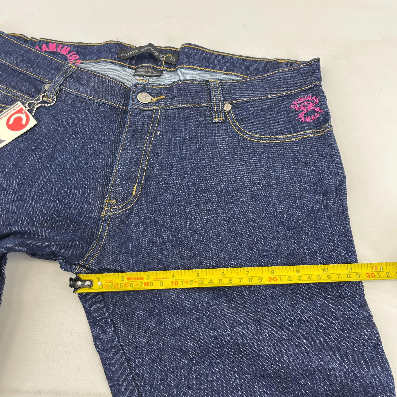 Criminal Damage Player Stretch Jeans Tapered Dark Blue 100% Cotton Denim W36 L32