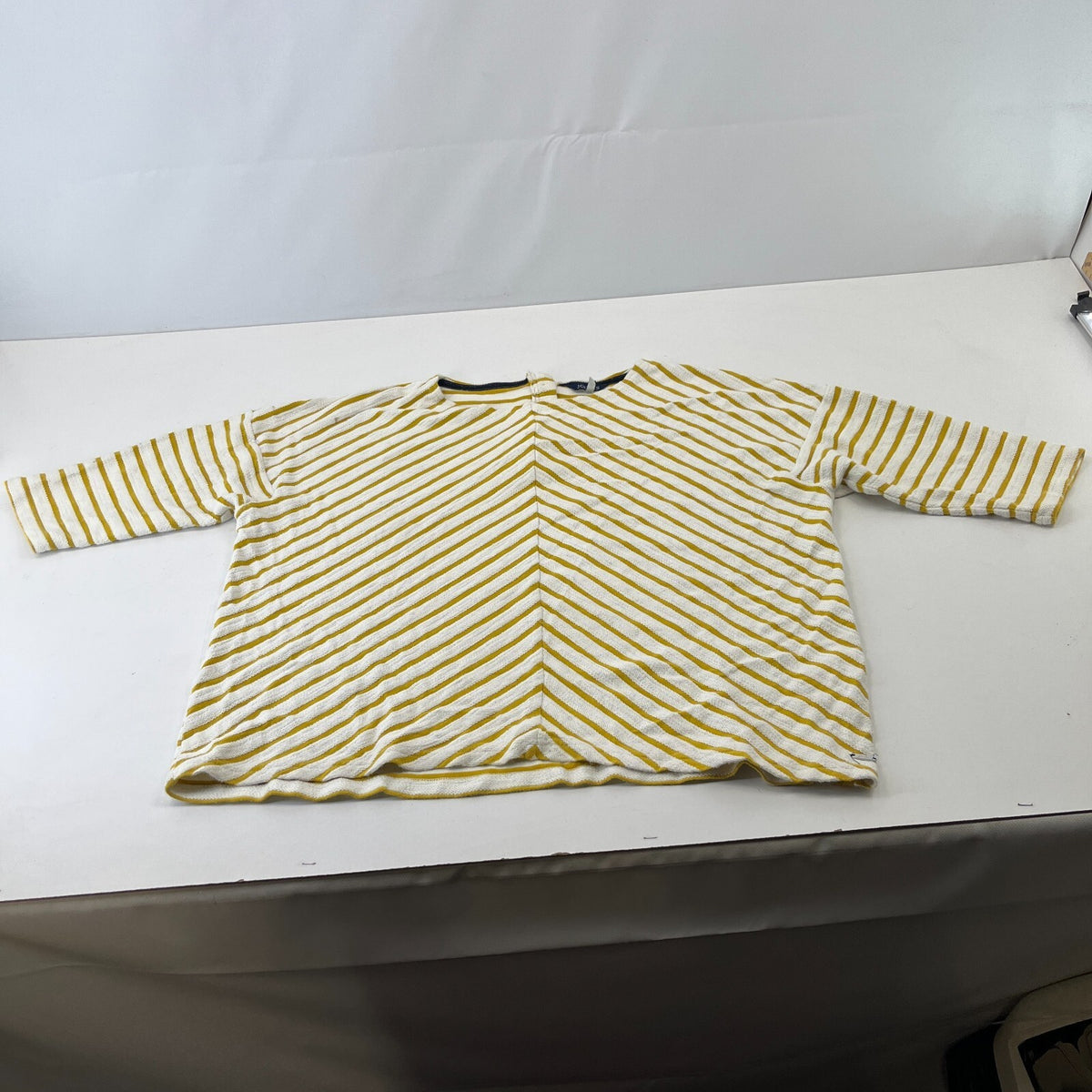 Joules Women's Rexerse Weave Casual Cosy Pullover White & Yellow size 20