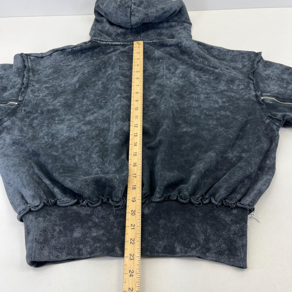 Drop Dead Distressed Look Grey w Zip Sleeves Hoodie 100% Cotton Streetwear UK S
