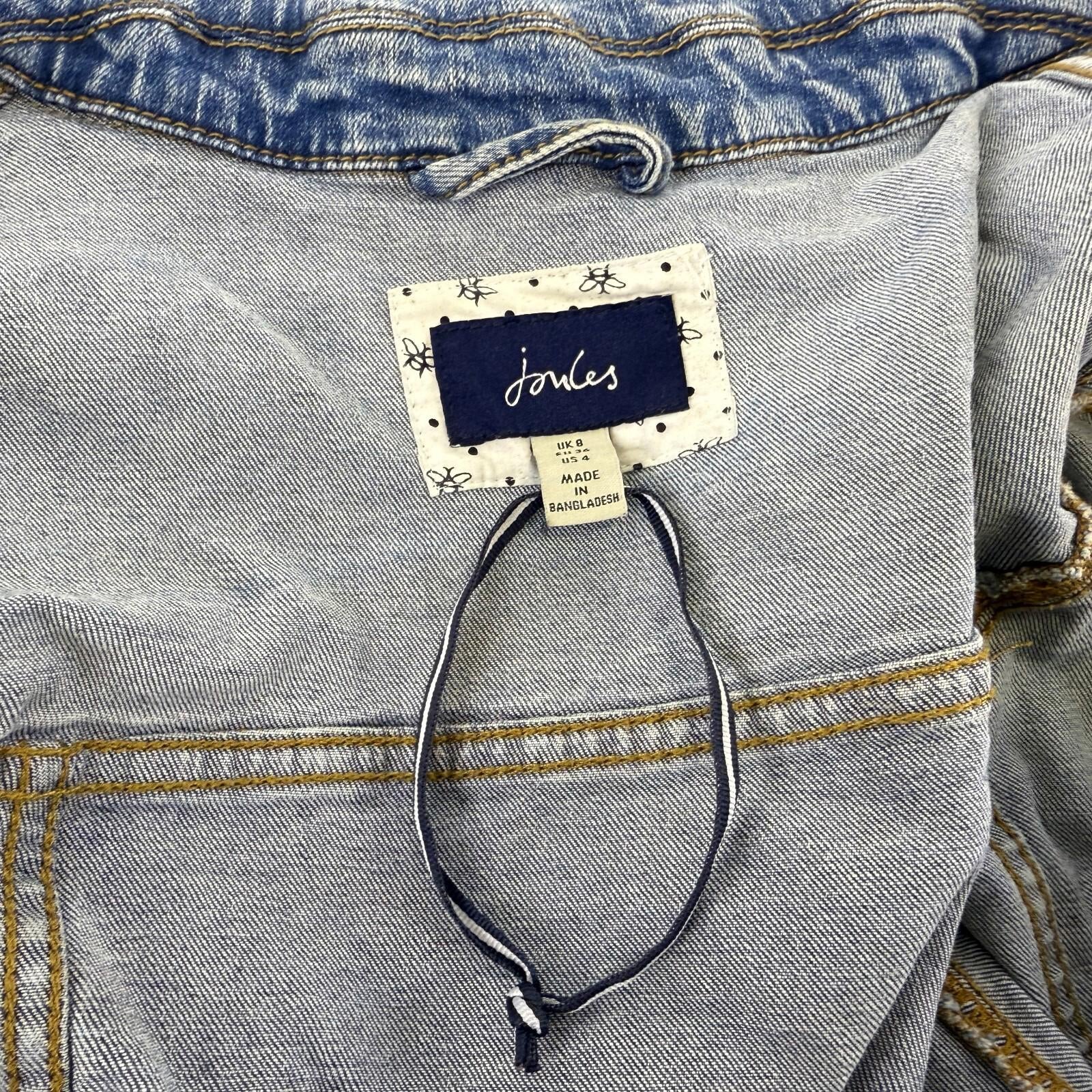 Joules Stretch Denim Jacket Mid Blue UK size 8 Women's with Pockets VGC