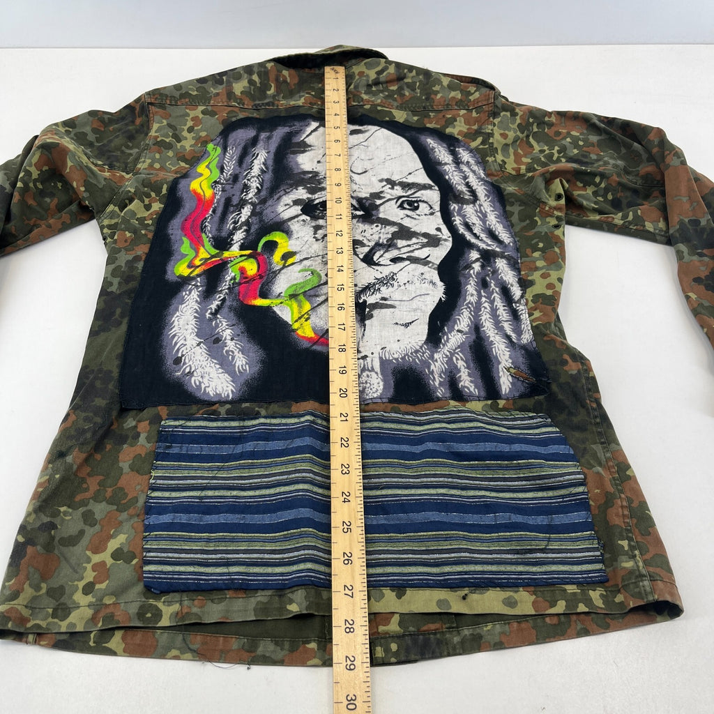 Custom Vtg German Army Flecktarn Camouflage Jacket Bob Marley Rasta Print size L