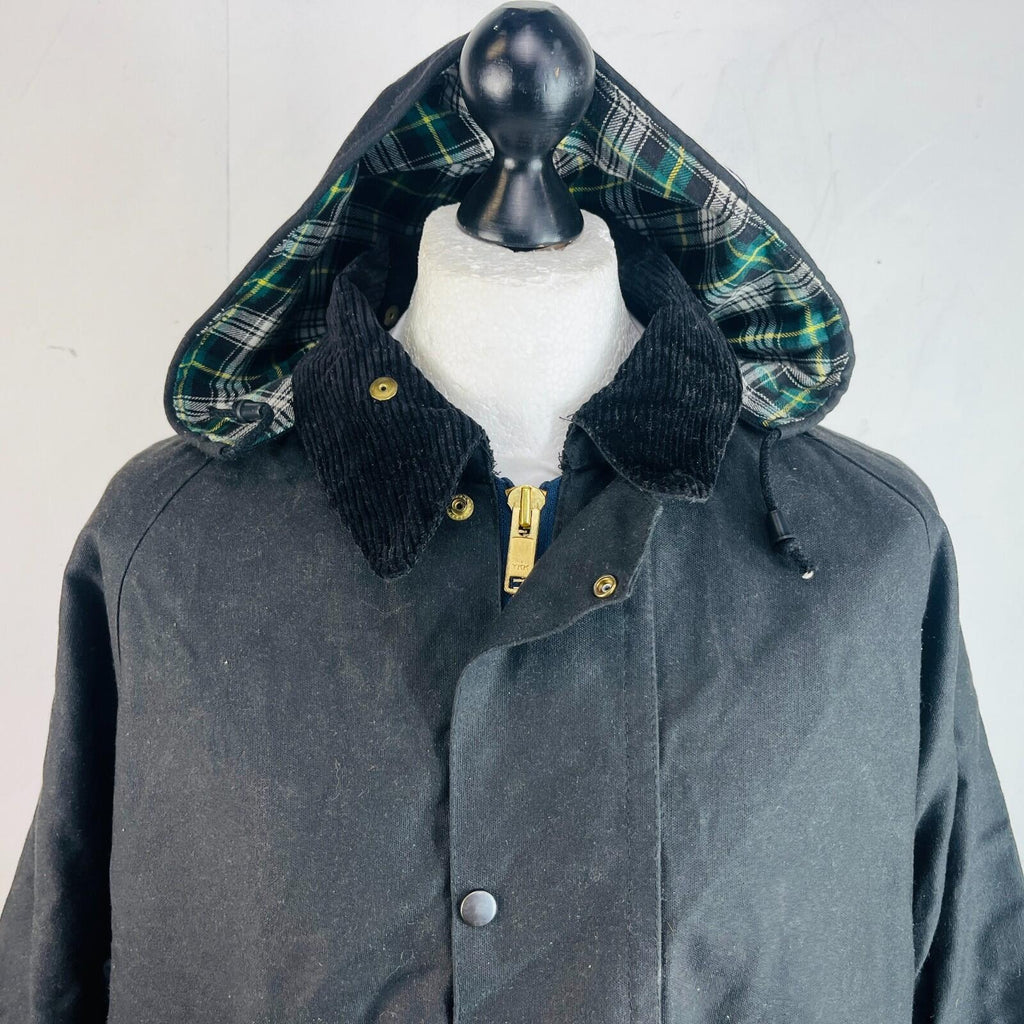 Men's Heavy Denim Wax Jacket in Black with Hood size 2XL