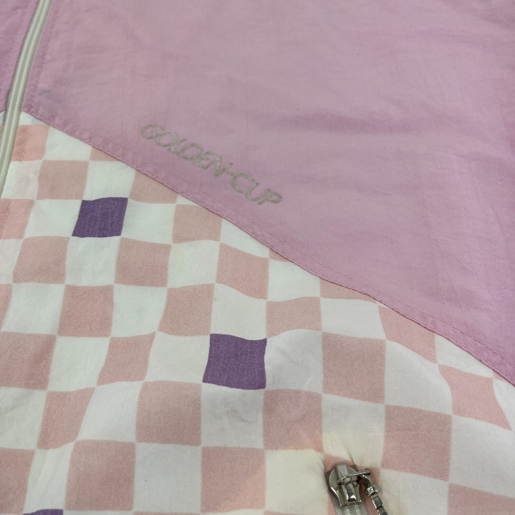 Vintage 80s 90s Golden Cup Shell Suit Track Jacket Pink Colour Block size L