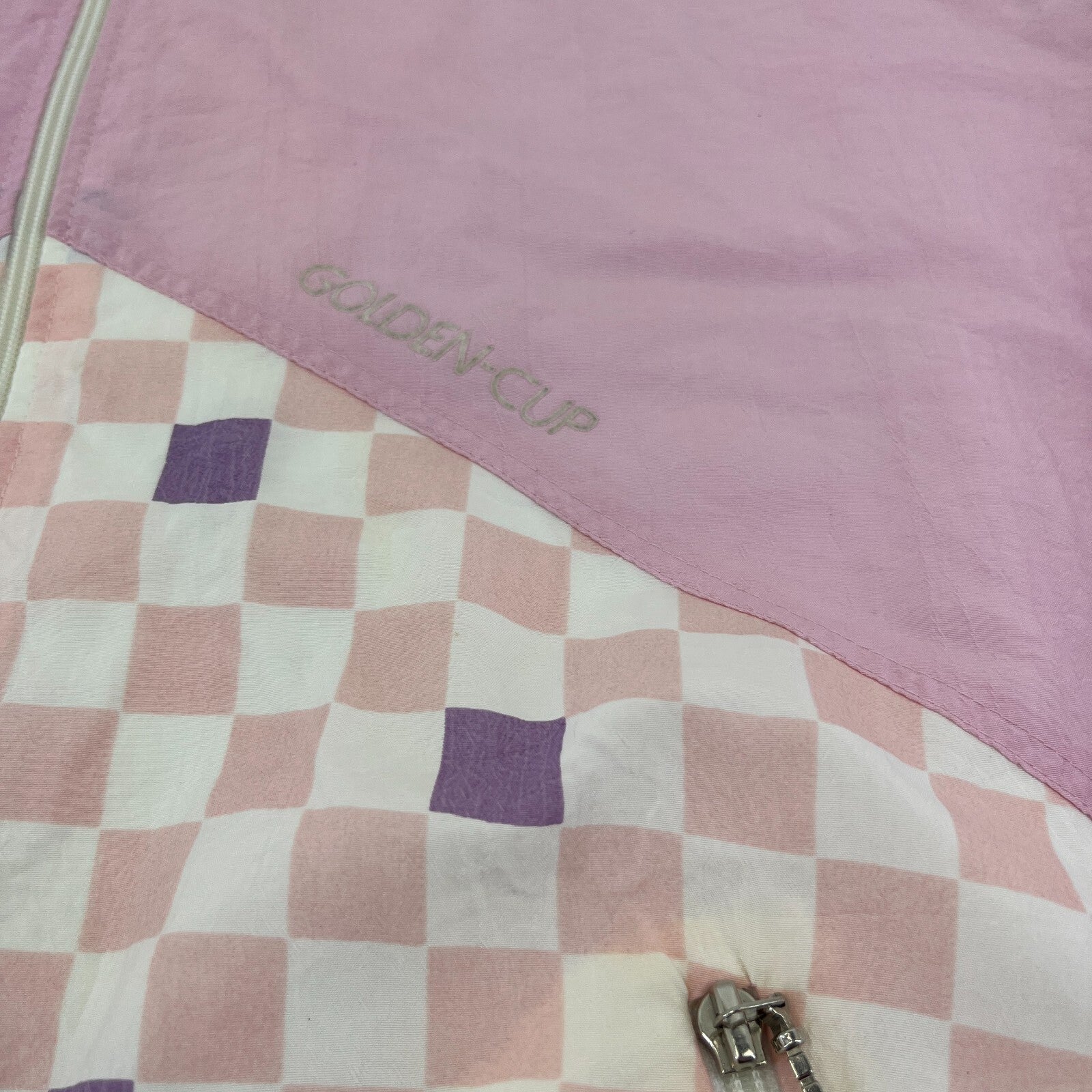 Vintage 80s 90s Golden Cup Shell Suit Track Jacket Pink Colour Block size L