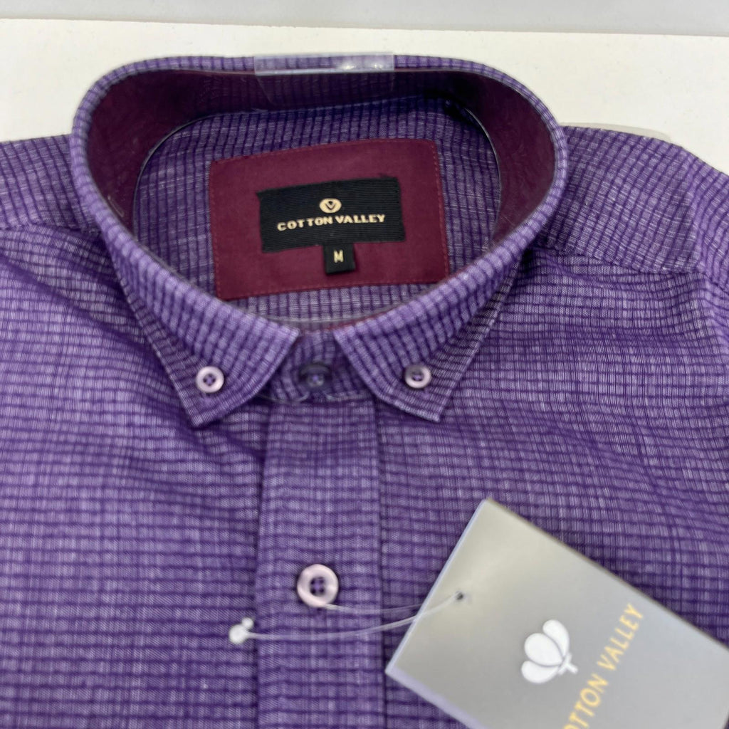 Cotton Valley Long Sleeve Shirt Purple Weave Button Down Collar UK size Medium
