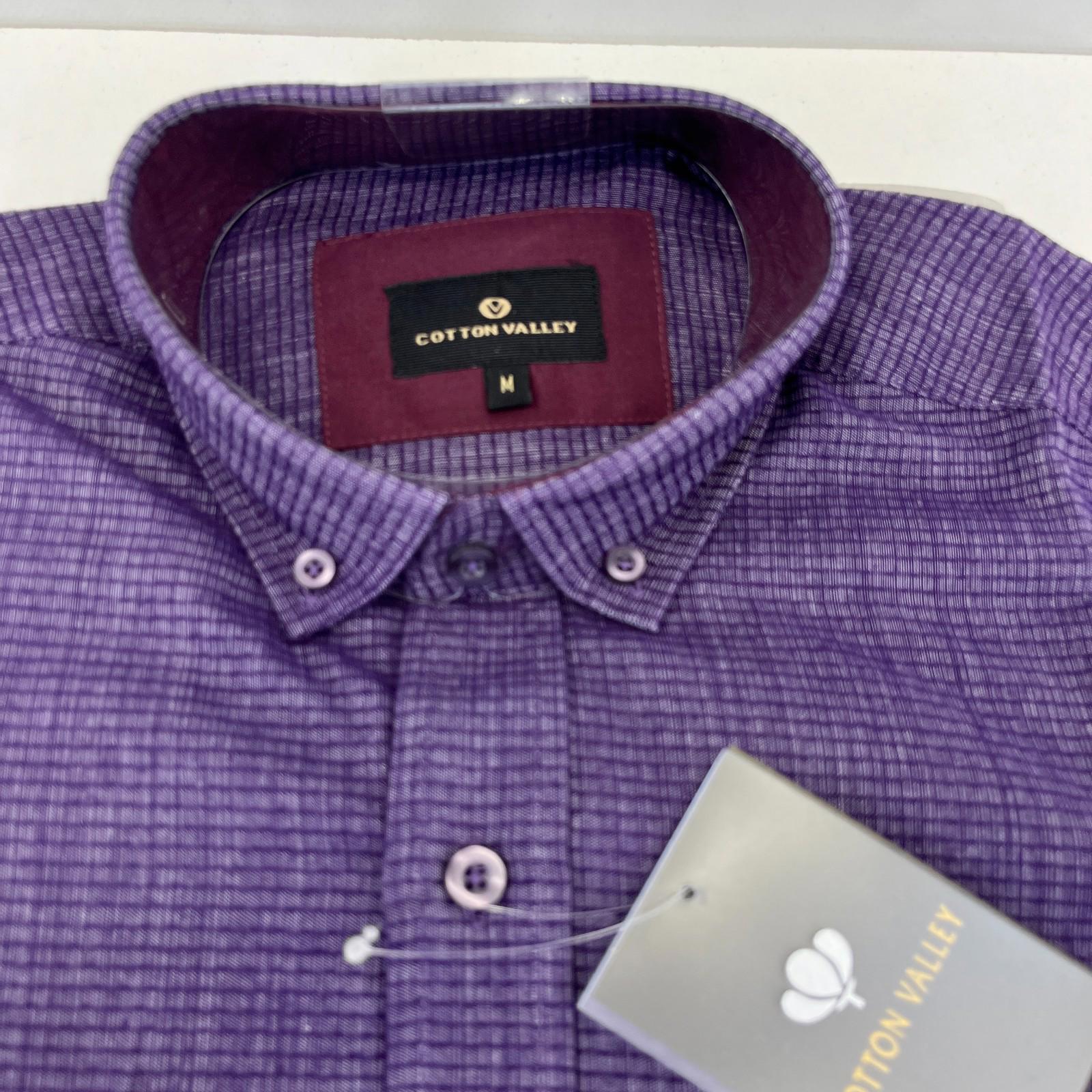 Cotton Valley Long Sleeve Shirt Purple Weave Button Down Collar UK size Medium