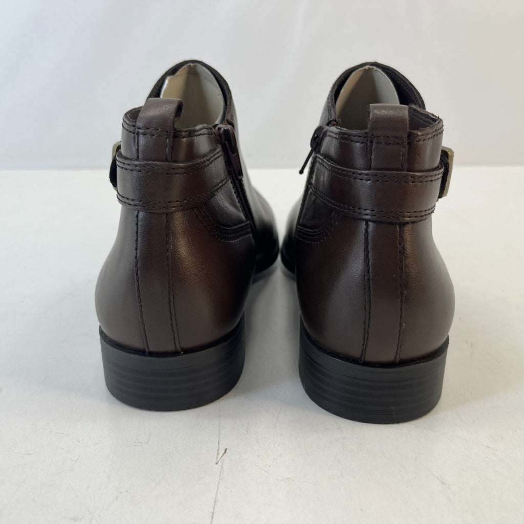 M&S Women’s Dark Brown Leather Almond Toe Ankle Boots Block Heel & Side Zip UK 8