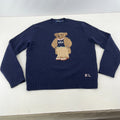 Polo Ralph Lauren Jumper Womens Medium Navy Blue Bear Wool Knit Pullover Sweater