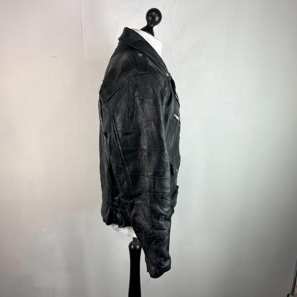 Flight Path Black Patchwork Leather Motorcycle Jacket Cruiser Biker size Large