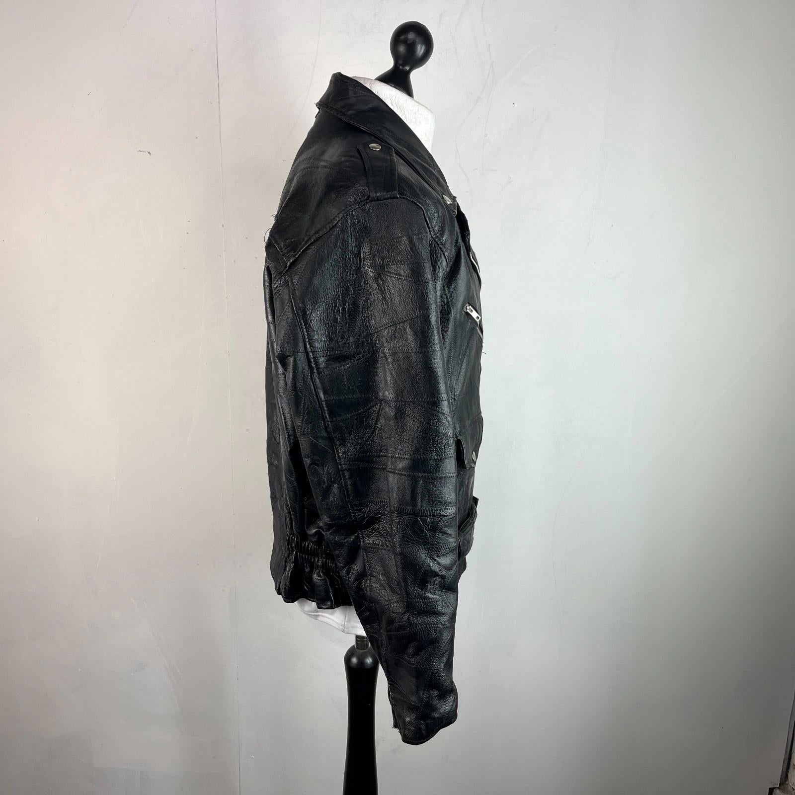 Flight Path Black Patchwork Leather Motorcycle Jacket Cruiser Biker size Large