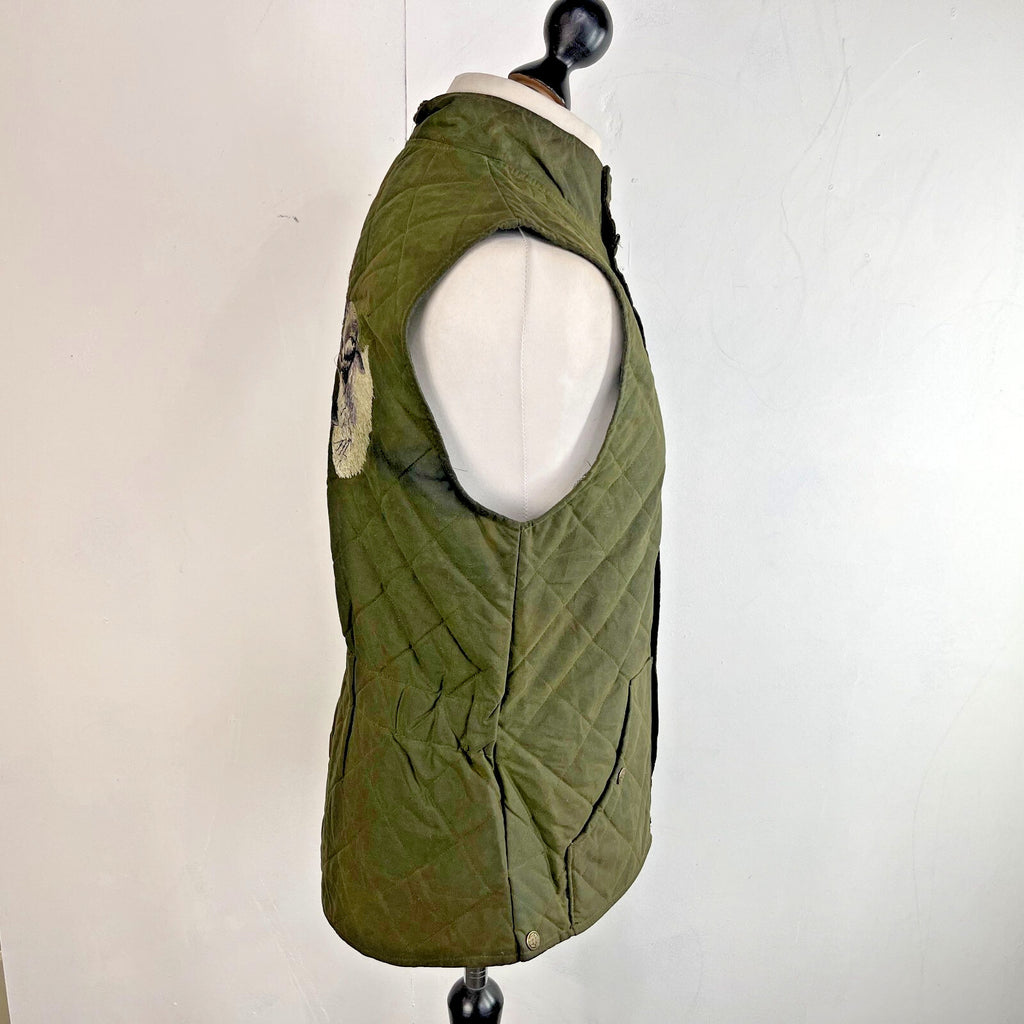Argyll Women's Wax Waterproof Gilet Embroidered Vest in Green size Large - VGC
