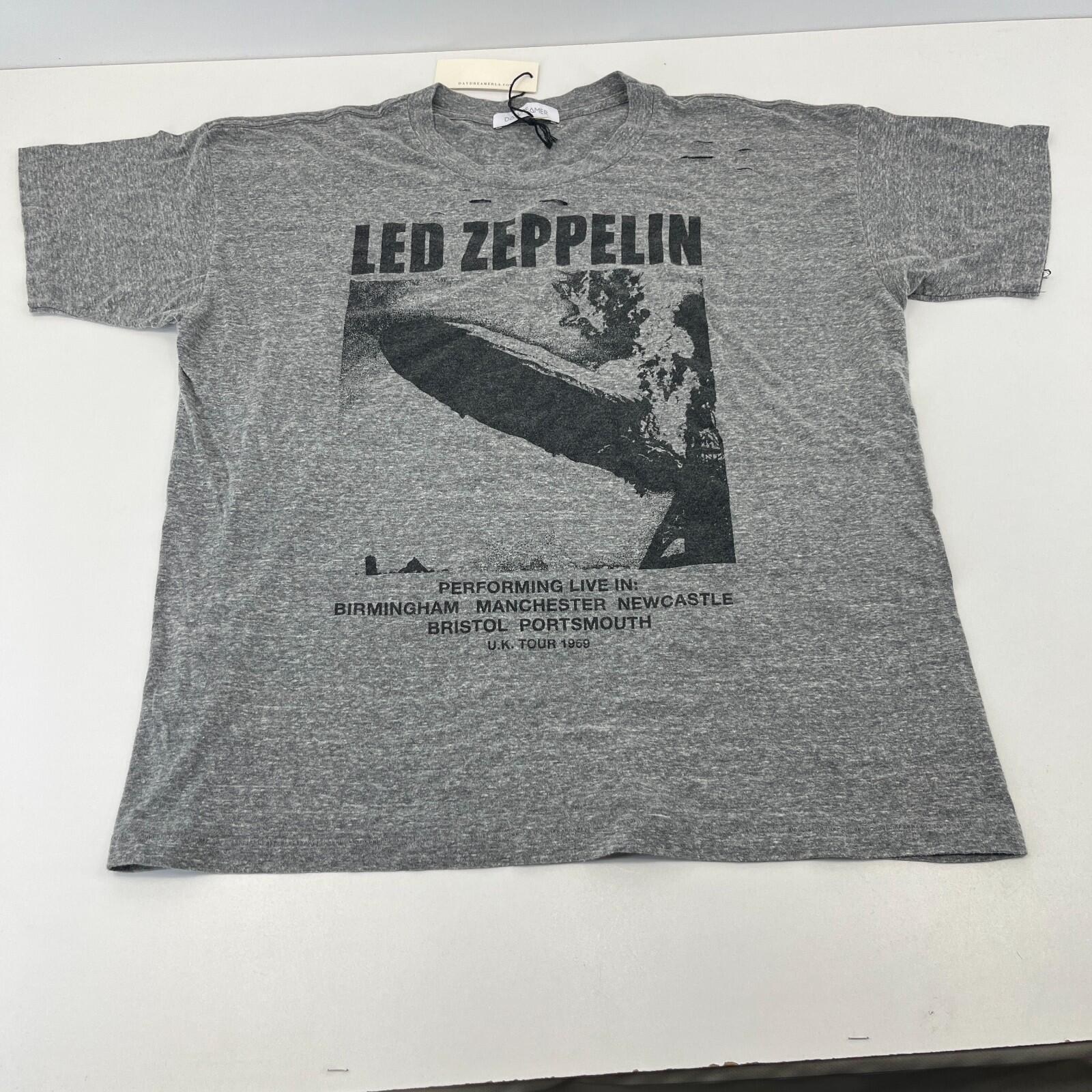 Daydreamer Led Zeppelin 1969 Tour Print Distressed T-Shirt Grey size US M UK XL