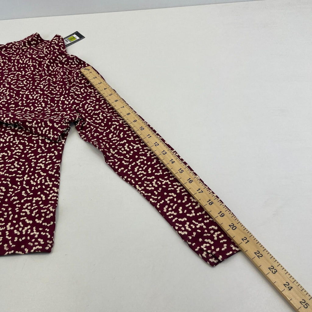 M&S Collection Women's Turtle Neck Top Burgundy & White Long Sleeve Tee size 12
