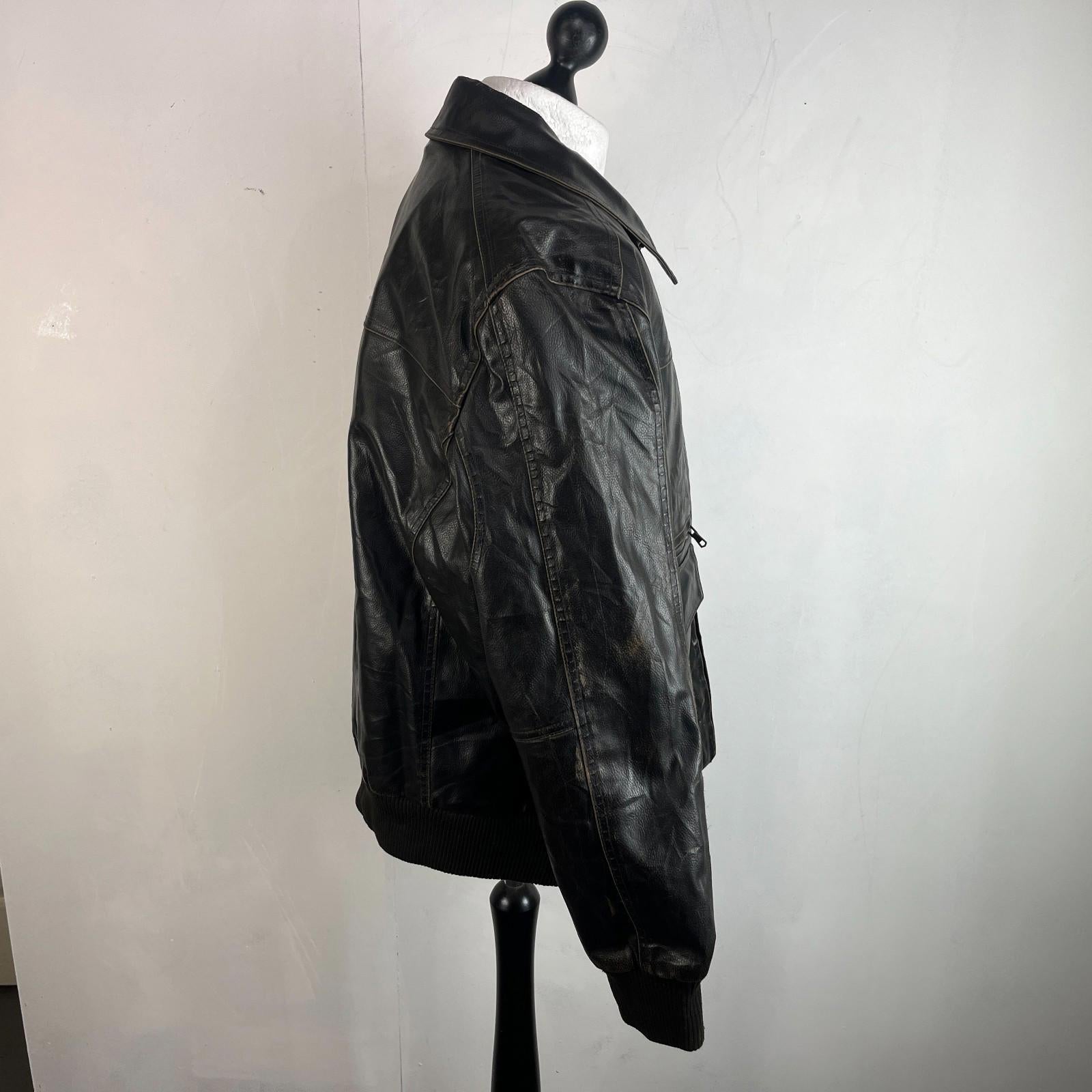 Vtg Tommy Hilfiger Brown Distressed Faux Leather Jacket Sherpa Lined Mens 2XL