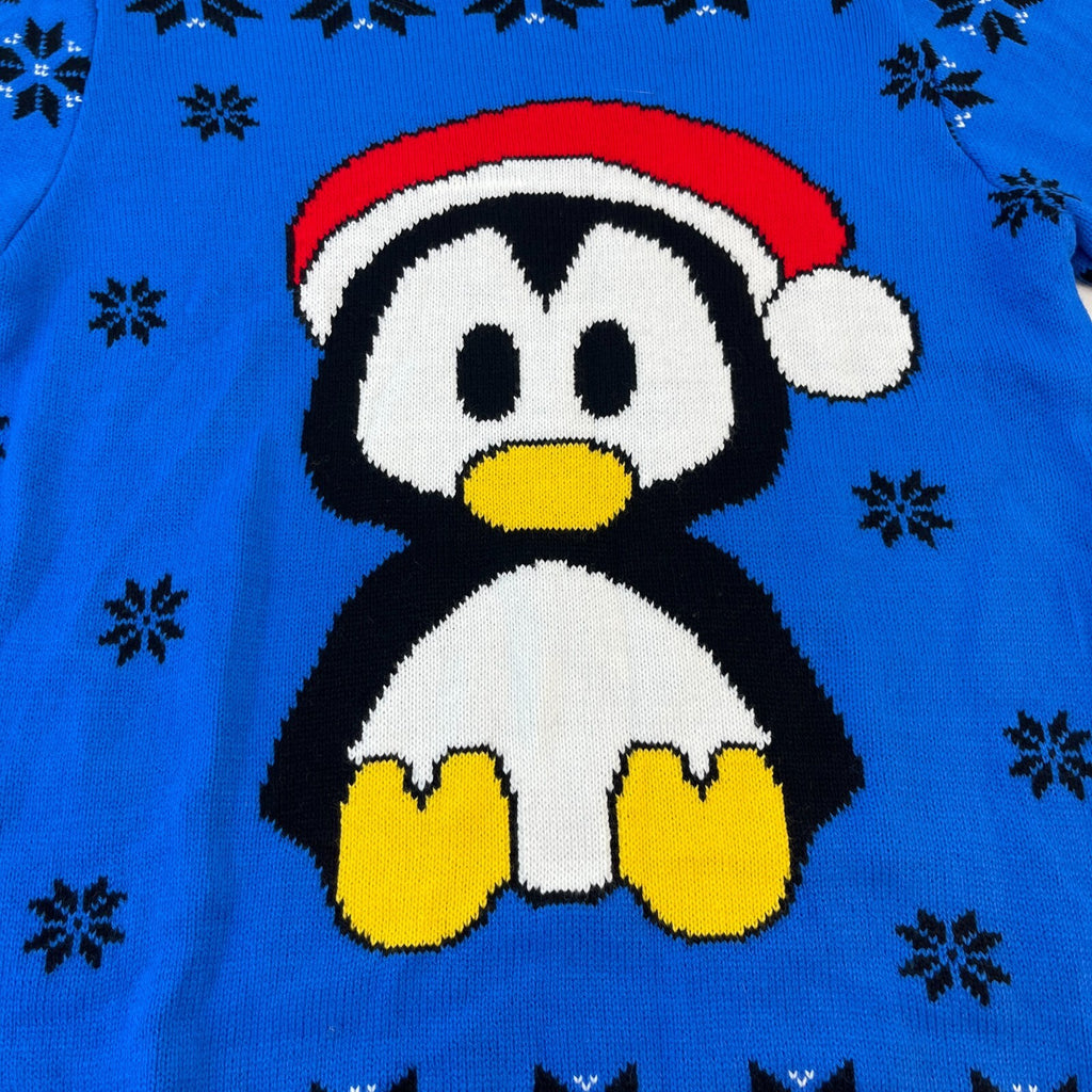 Pout Long Sleeve Christmas Knitted Jumper Santa Penguin Blue size Small