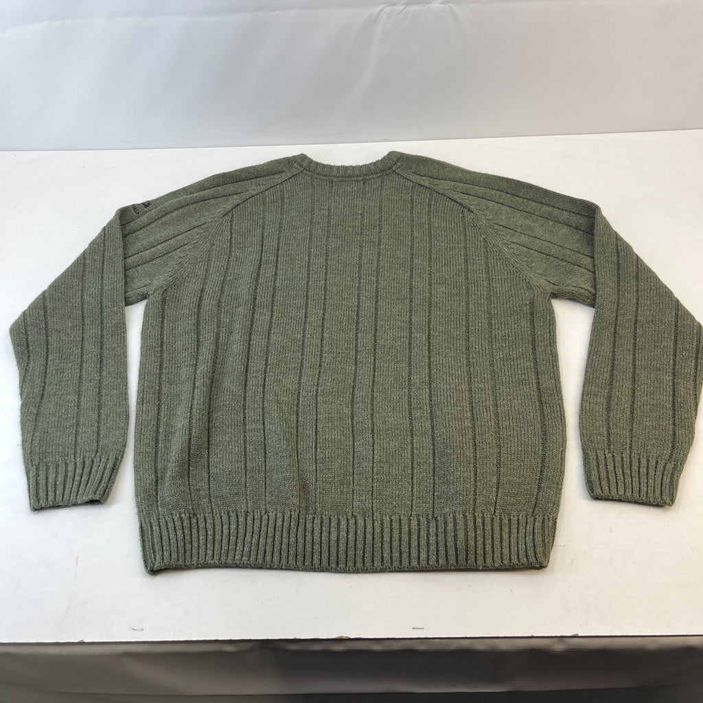 PG Field Men’s Jumper Dark Green Cable Knit Chunky V-Neck Sweater size Large
