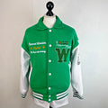 Rocqer-X Women's Green & White Embroidered Varsity Jacket size 2XL